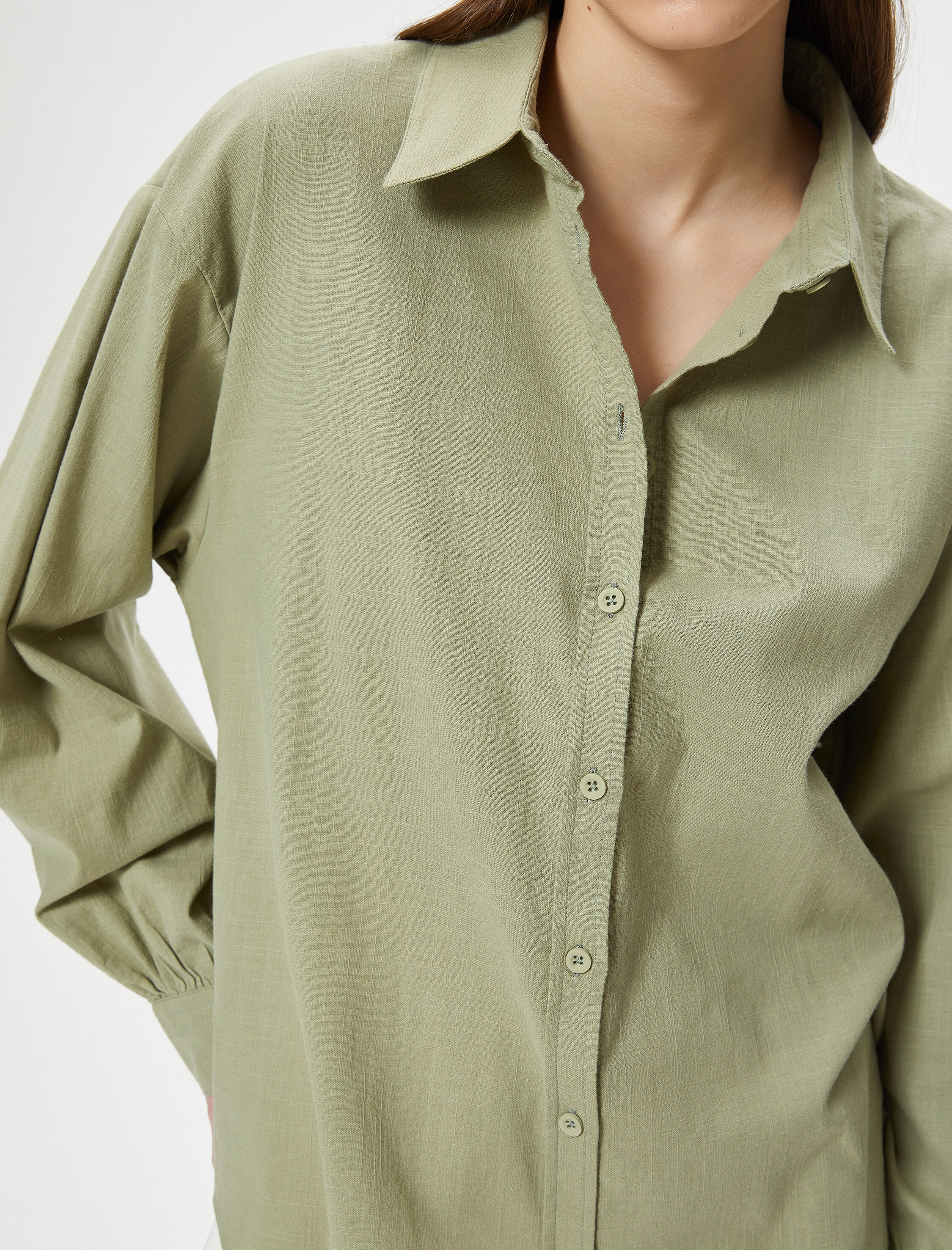   Oversize Gömlek Uzun Kollu Klasik Yaka Pamuklu