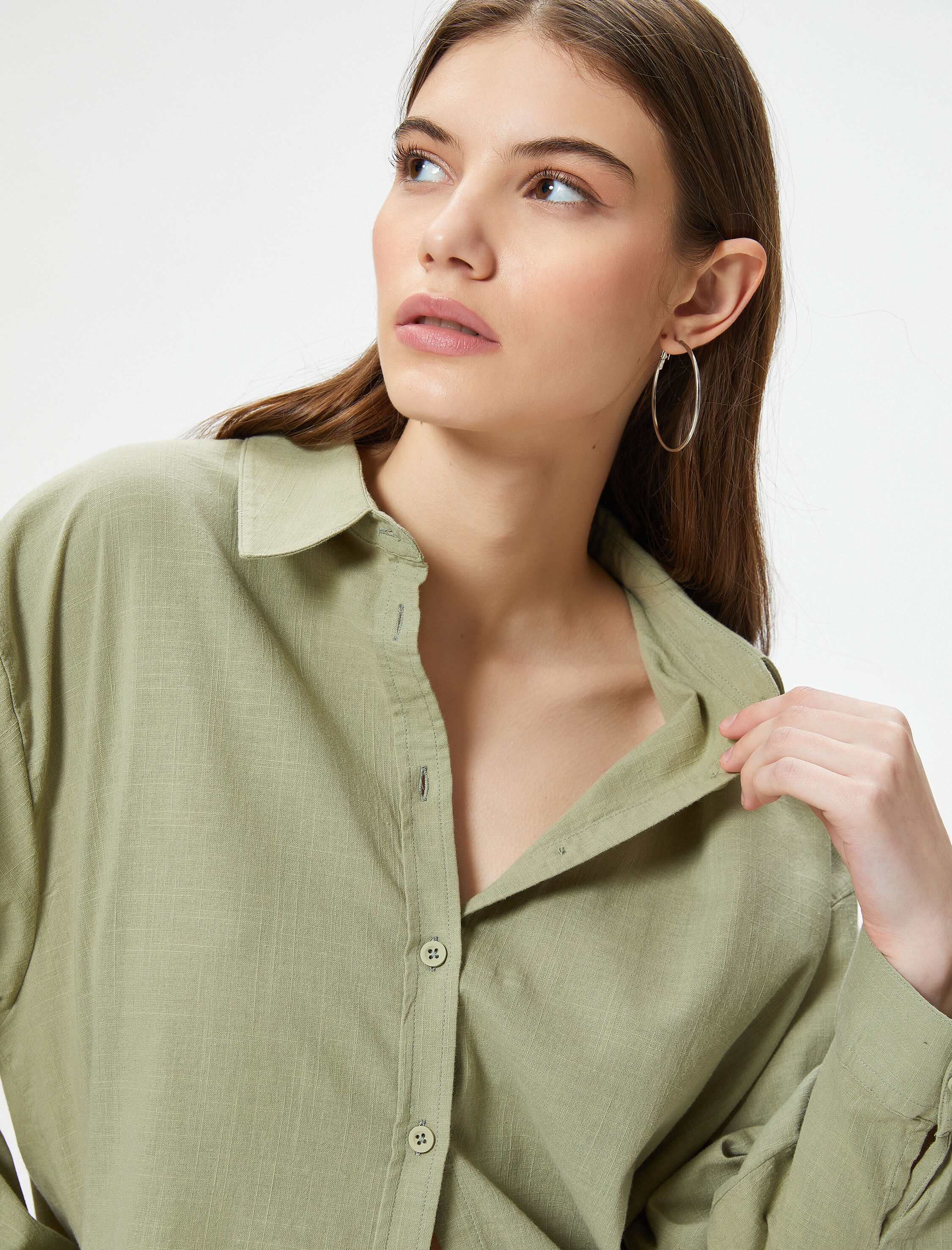   Oversize Gömlek Uzun Kollu Klasik Yaka Pamuklu