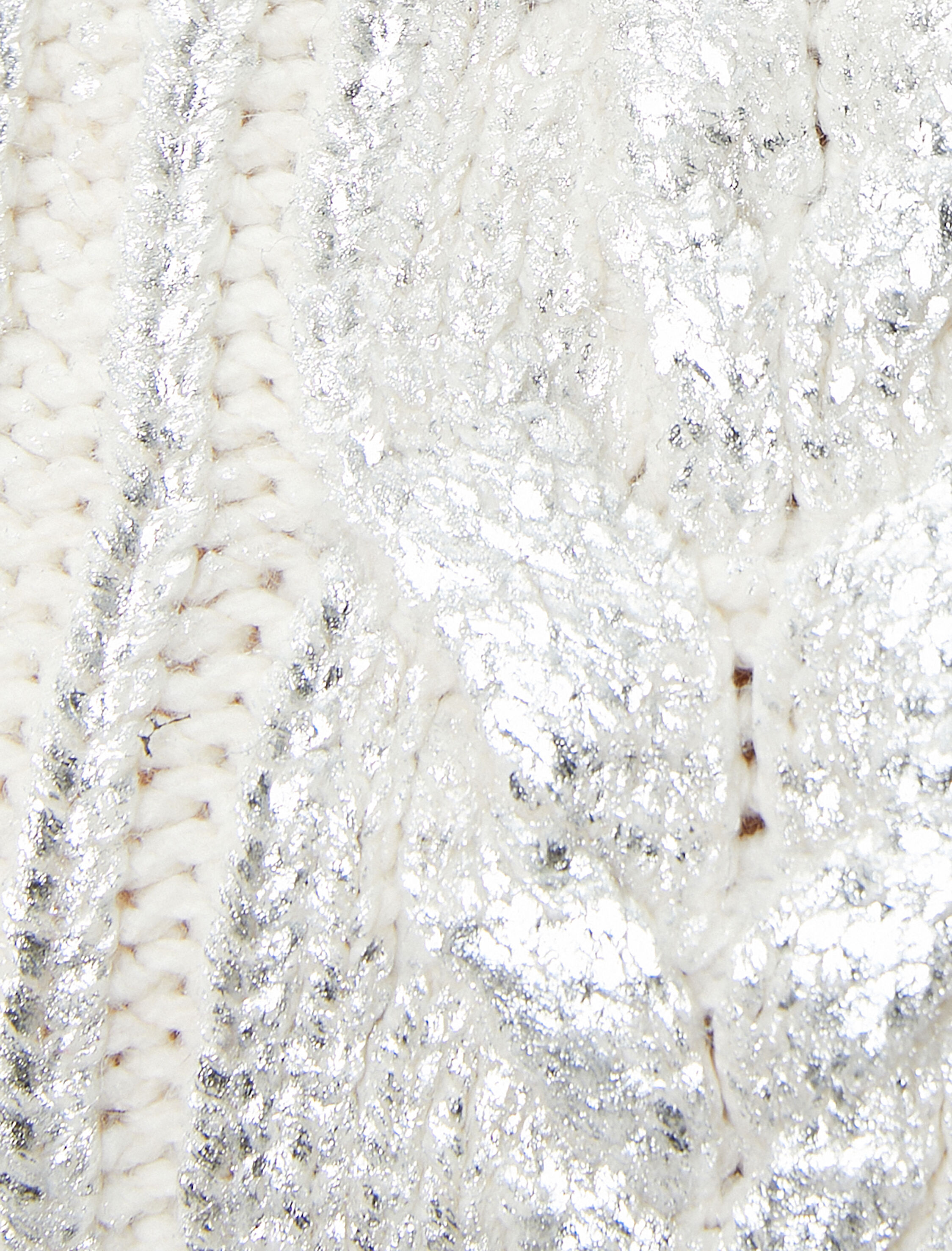   Dik Yaka Crop Süveter Örgü Metalik