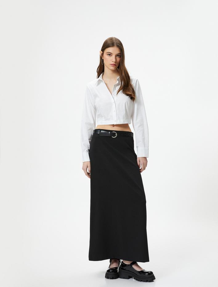  Crop Gömlek Uzun Kollu Slim Fit Klasik Yaka Pamuklu