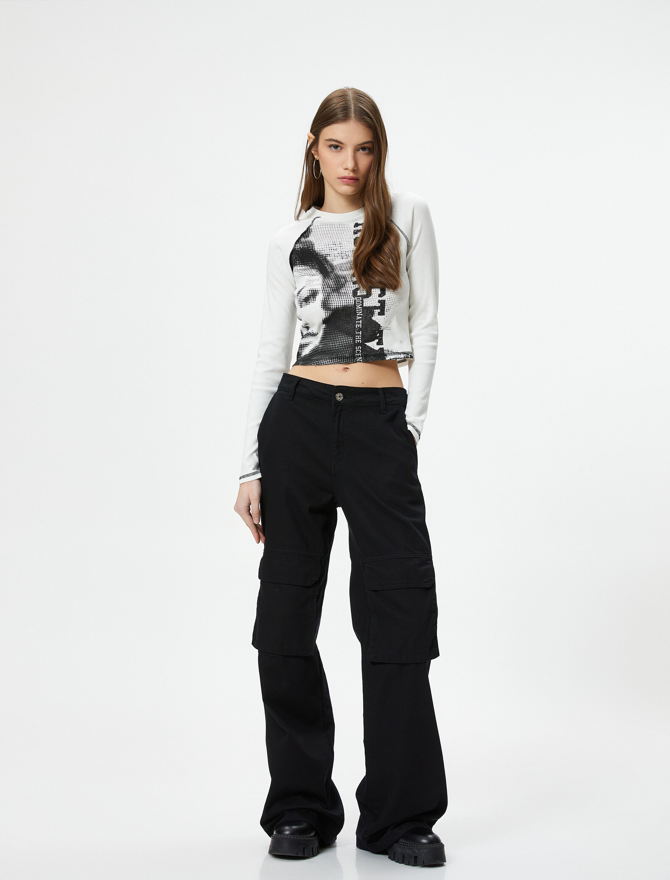   Uzun Kollu Tişört Fotoğraf Baskılı Bisiklet Yaka Pamuklu Slim Fit