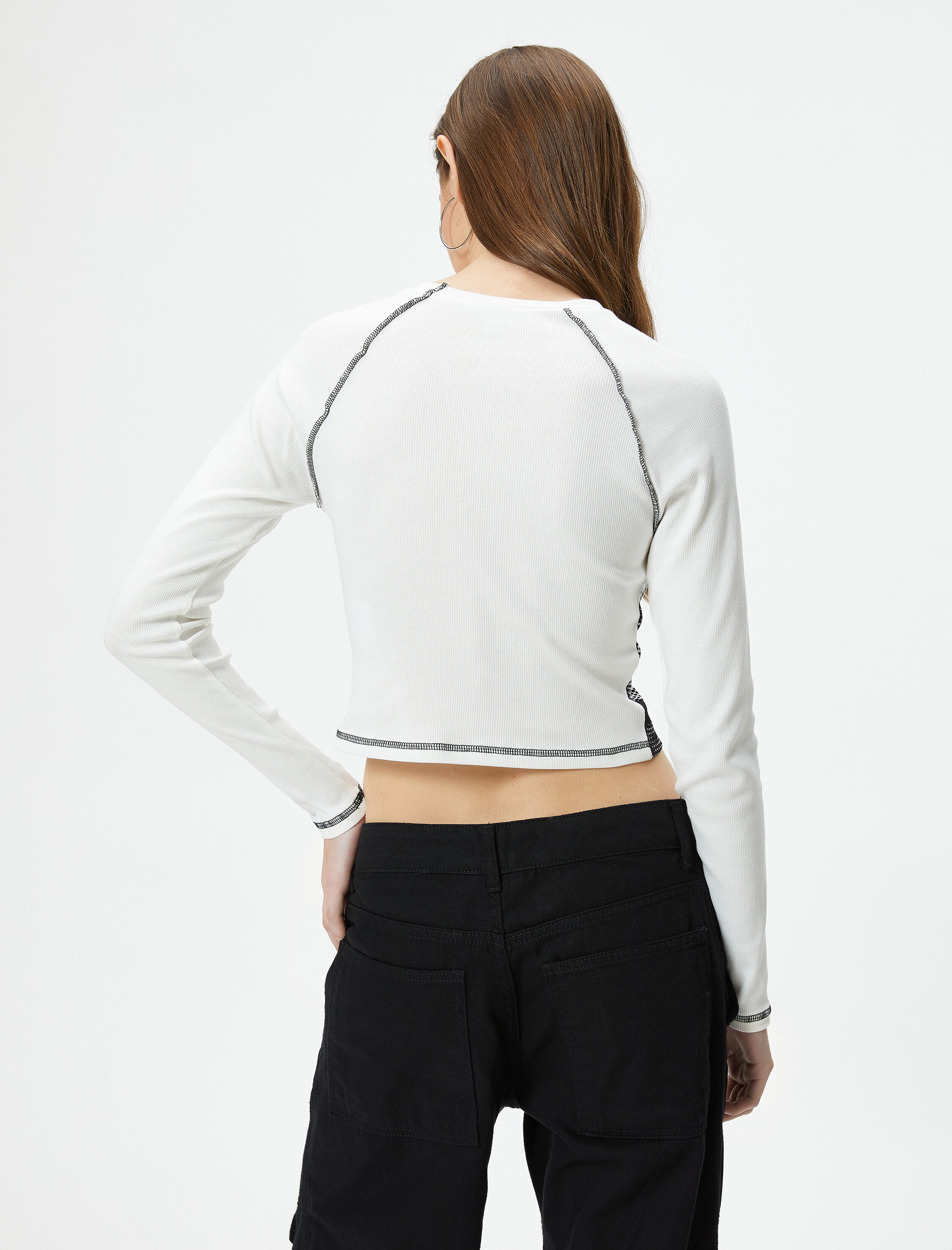   Uzun Kollu Tişört Fotoğraf Baskılı Bisiklet Yaka Pamuklu Slim Fit