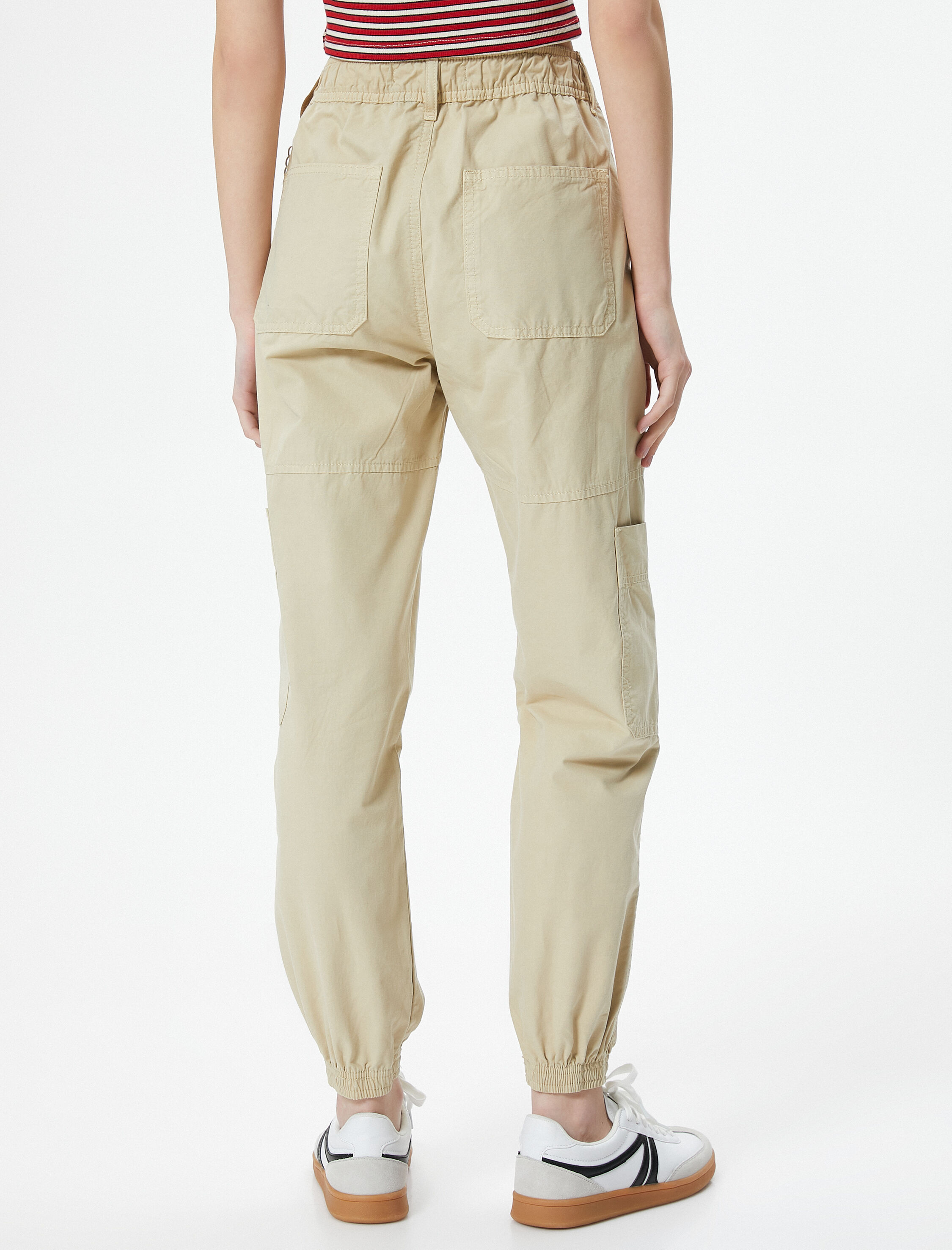 Kargo Jogger Pantolon Zincir Detaylı Yüksek Bel Pamuklu