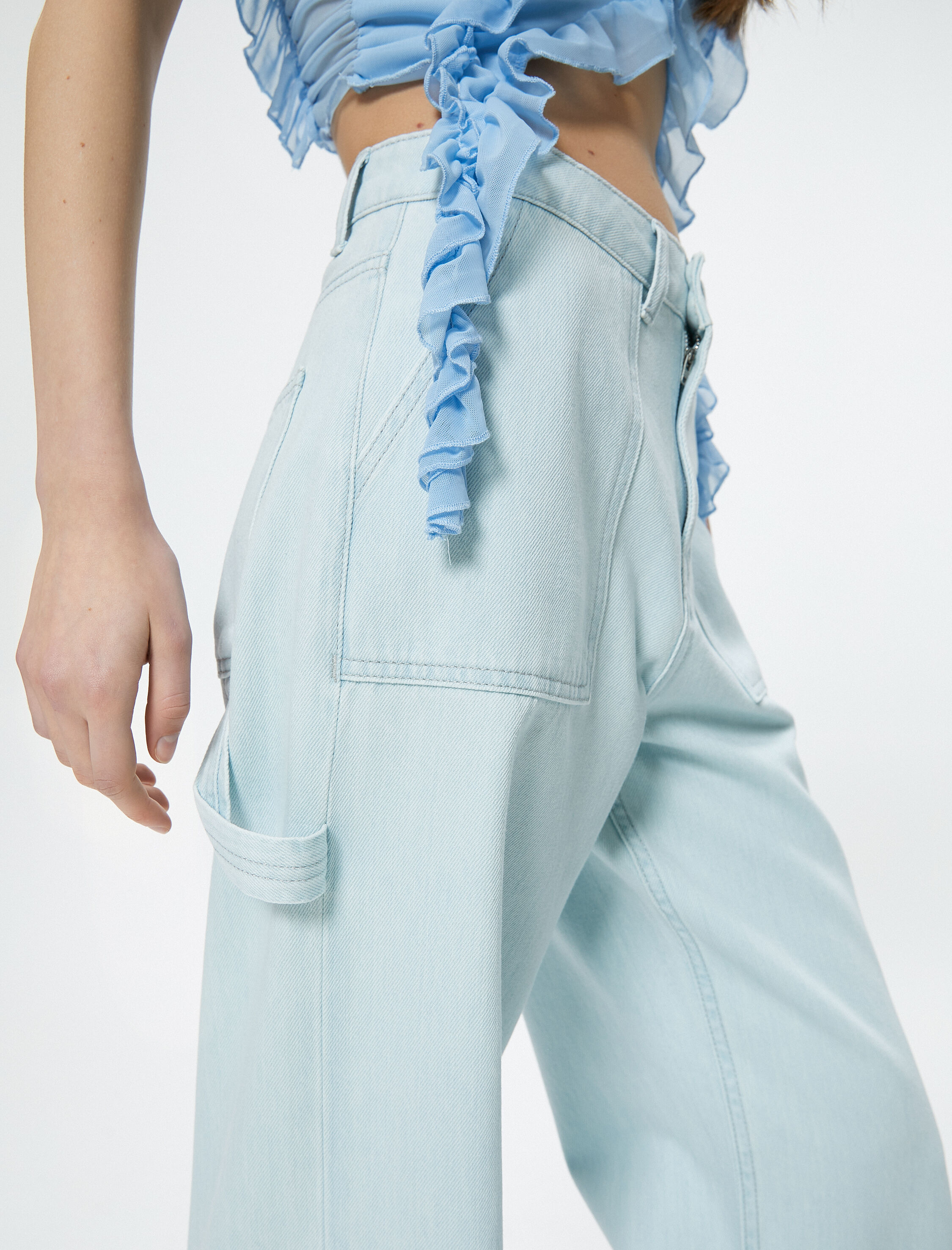   Geniş Paça Kot Pantolon Cepli Standart Bel Pamuklu - Bianca Jean