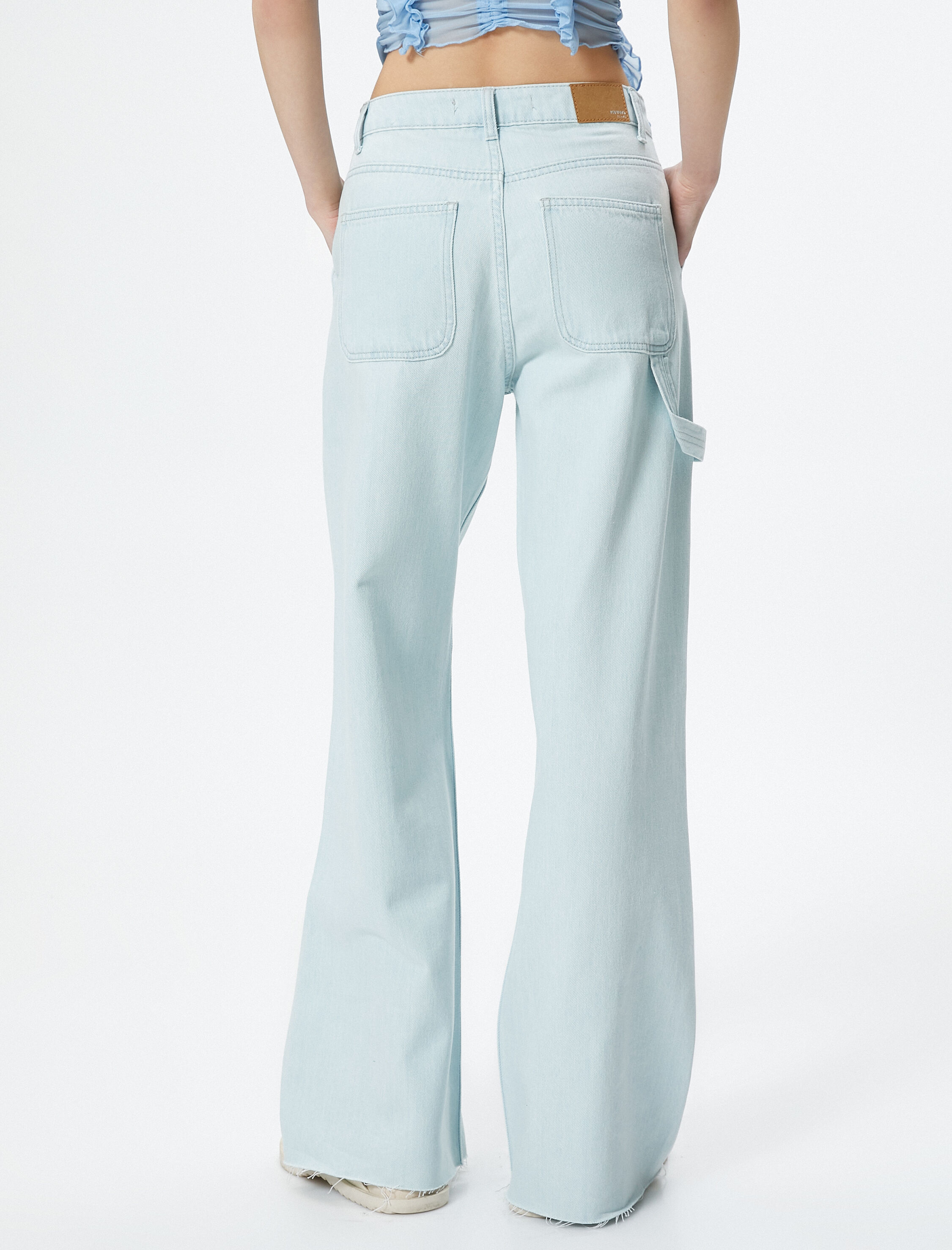   Geniş Paça Kot Pantolon Cepli Standart Bel Pamuklu - Bianca Jean