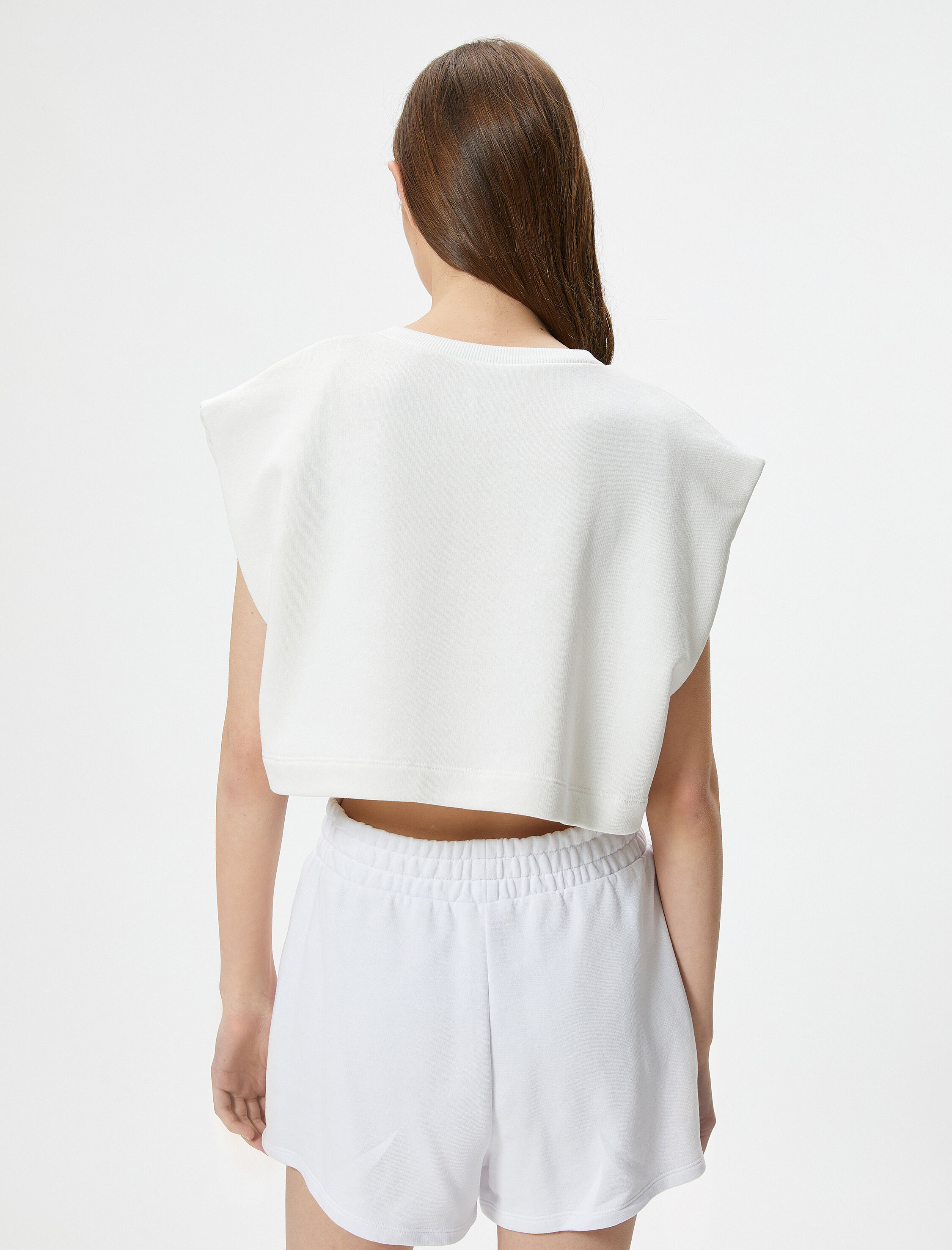   Spor Kolsuz Crop Tişört Vatkalı Bisiklet Yaka Rahat Kalıp