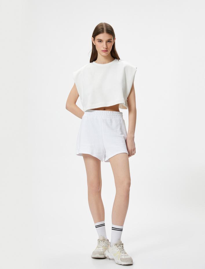  Spor Kolsuz Crop Tişört Vatkalı Bisiklet Yaka Rahat Kalıp