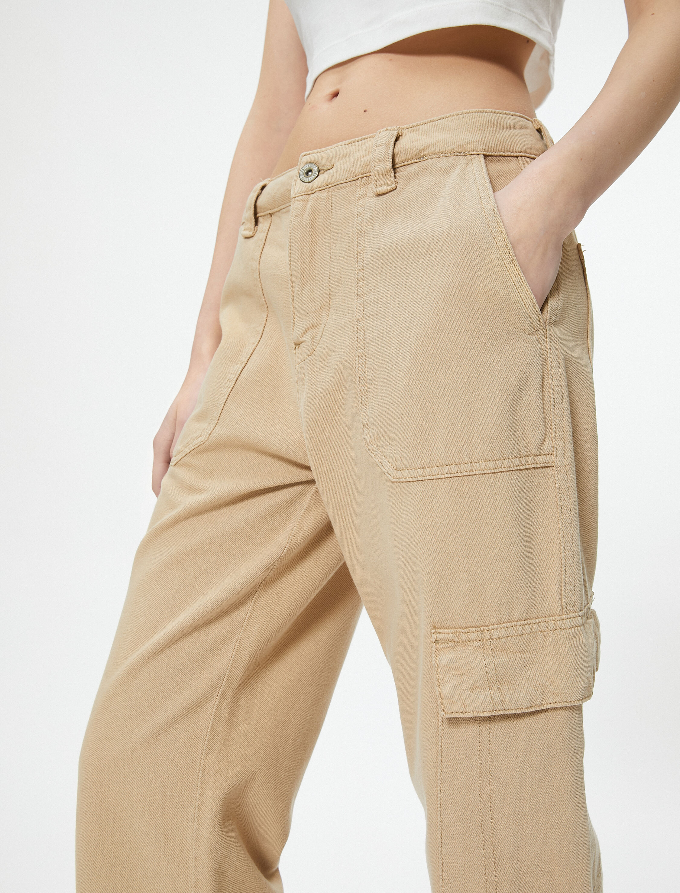   Kargo Kot Pantolon Kısa Düz Paça Standart Bel Cepli Pamuklu - Eve Jean