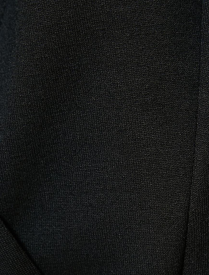   Modal Kumaş Crop Kapüşonlu Sweatshirt Kruvaze V Yaka