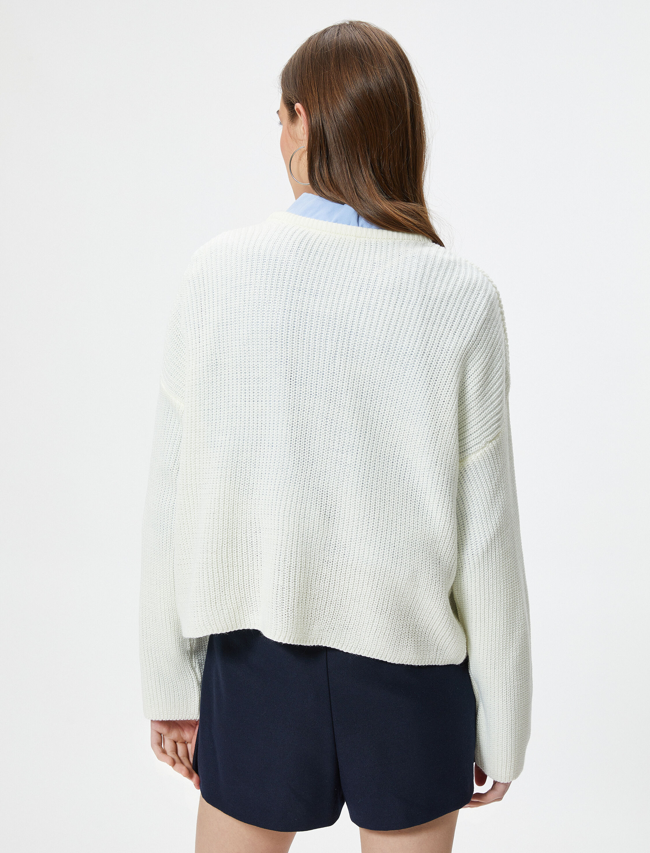   Basic Triko Kazak Uzun Kollu Bisiklet Yaka