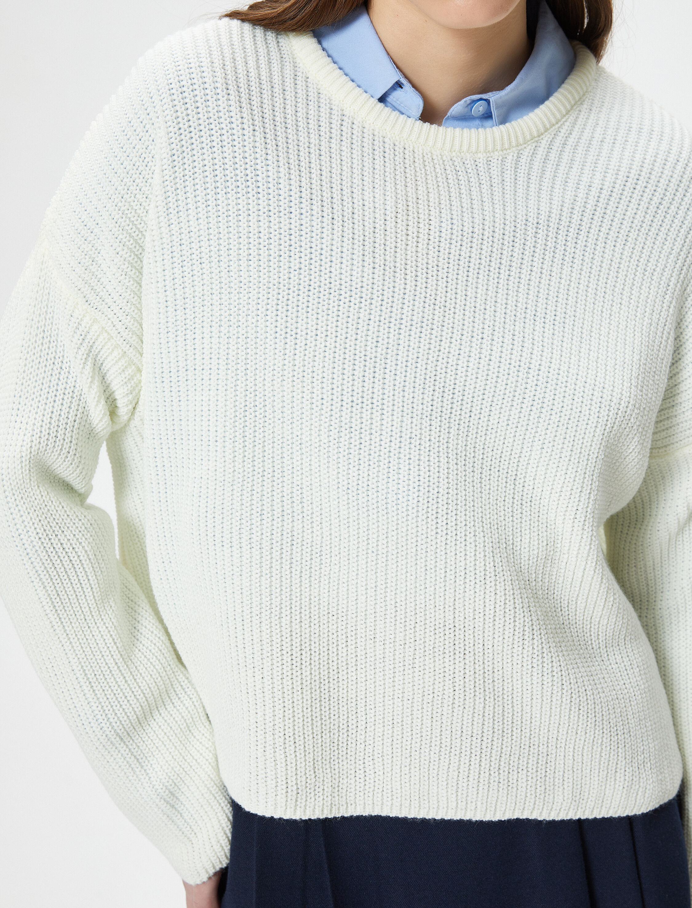   Basic Triko Kazak Uzun Kollu Bisiklet Yaka