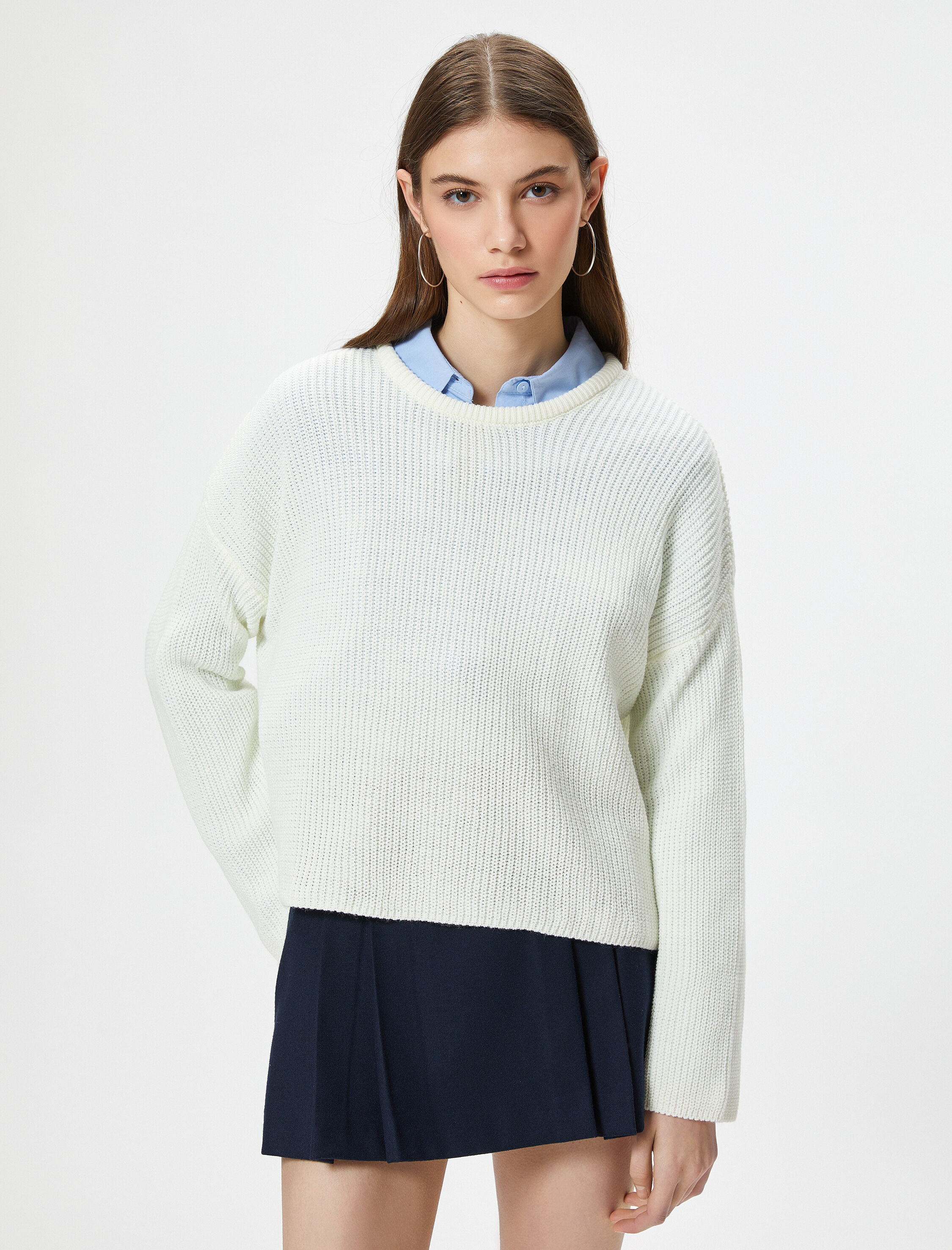   Basic Triko Kazak Uzun Kollu Bisiklet Yaka