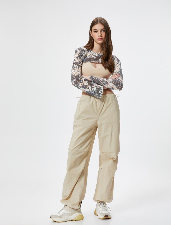  Ajurlu Kroşe Crop Bolero Tişört Uzun Geniş Kollu Batik Desenli