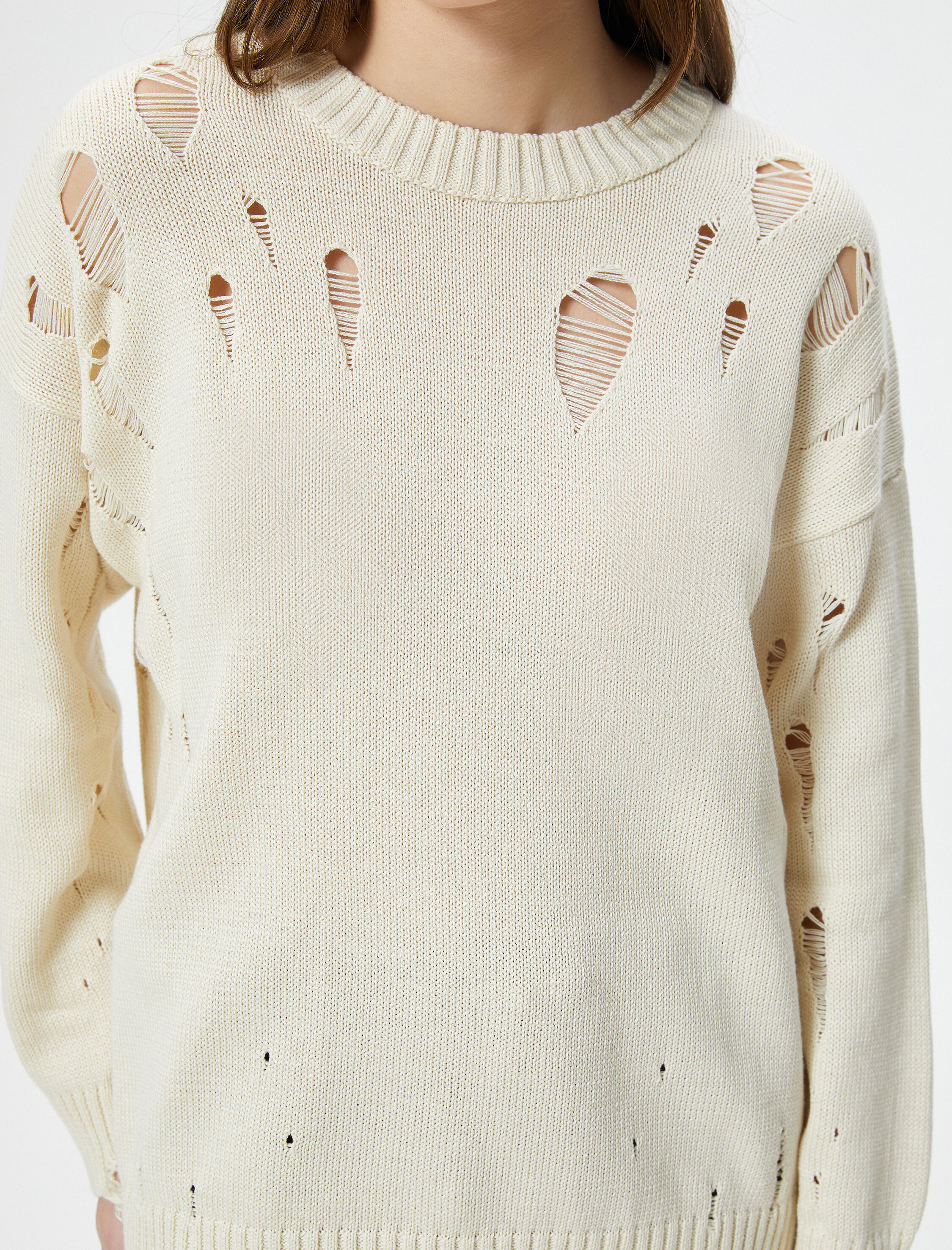   Yırtık Triko Kazak Uzun Kollu Bisiklet Yaka