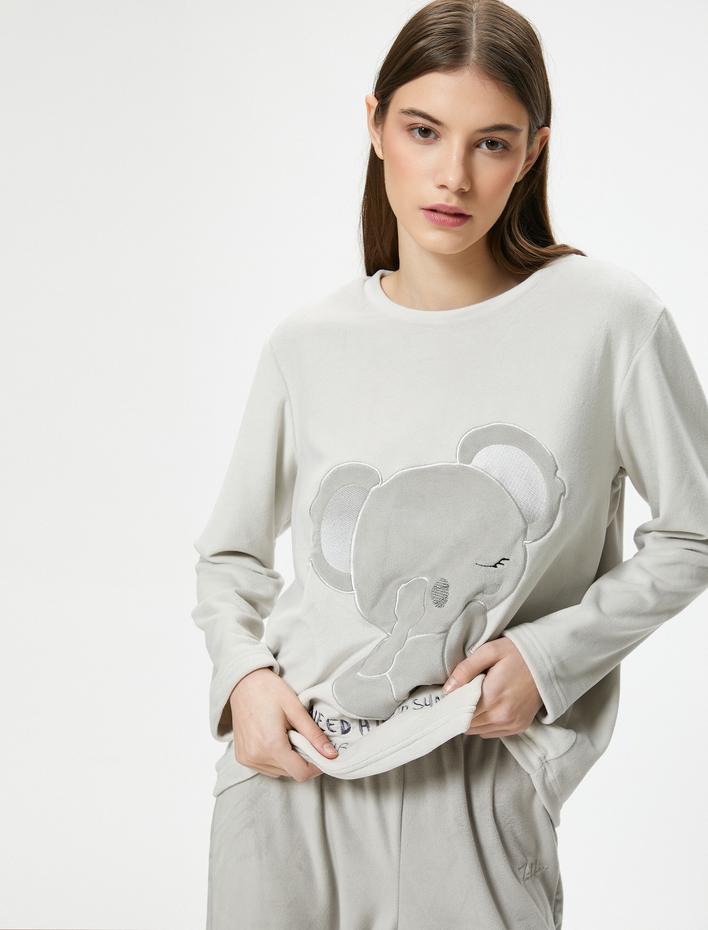  Kışlık Polar Pijama Üstü Ayıcıklı Uzun Kollu