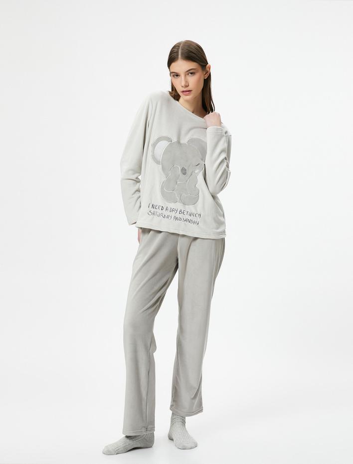  Kışlık Polar Pijama Üstü Ayıcıklı Uzun Kollu