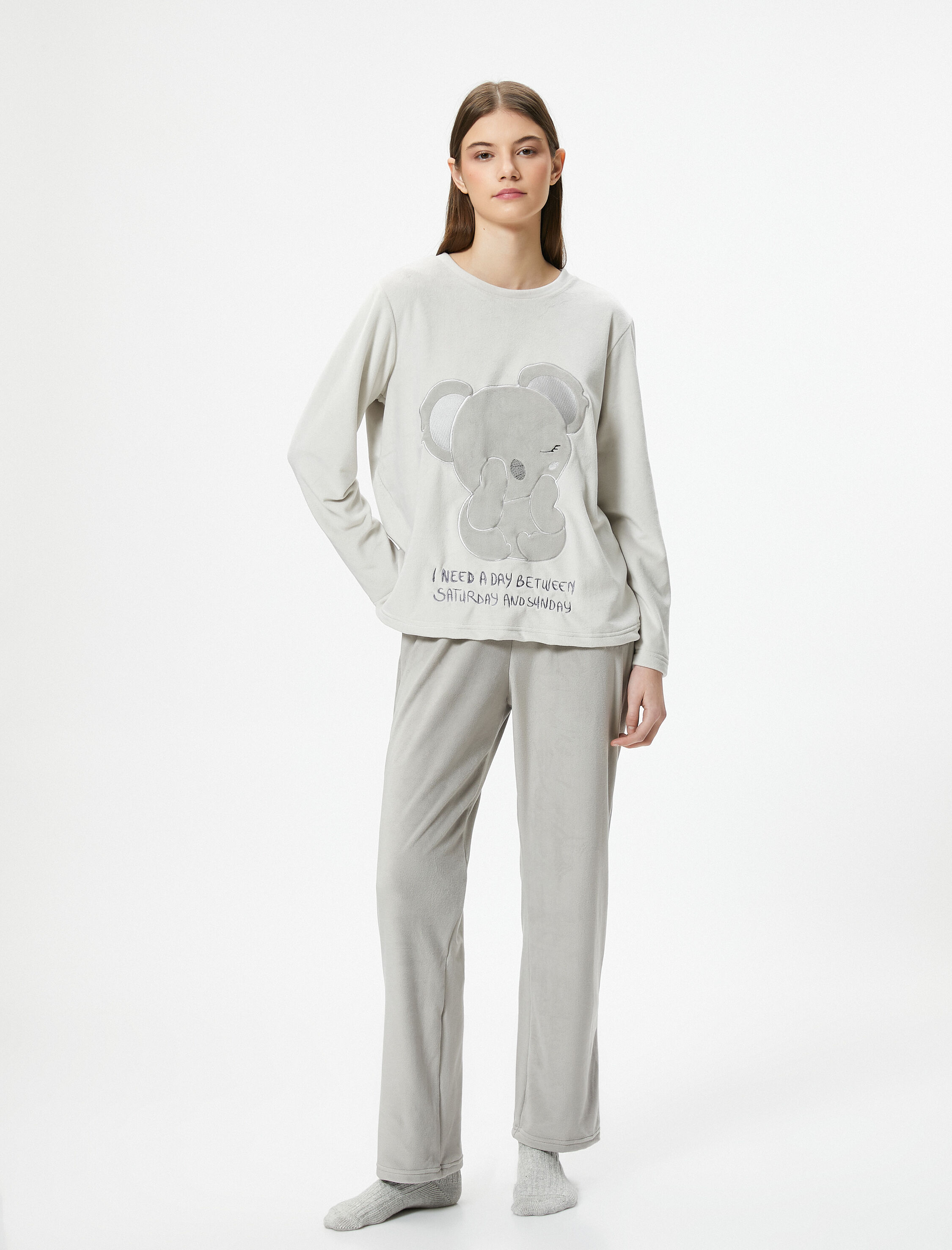   Polar Pijama Altı Nakışlı Beli Lastikli