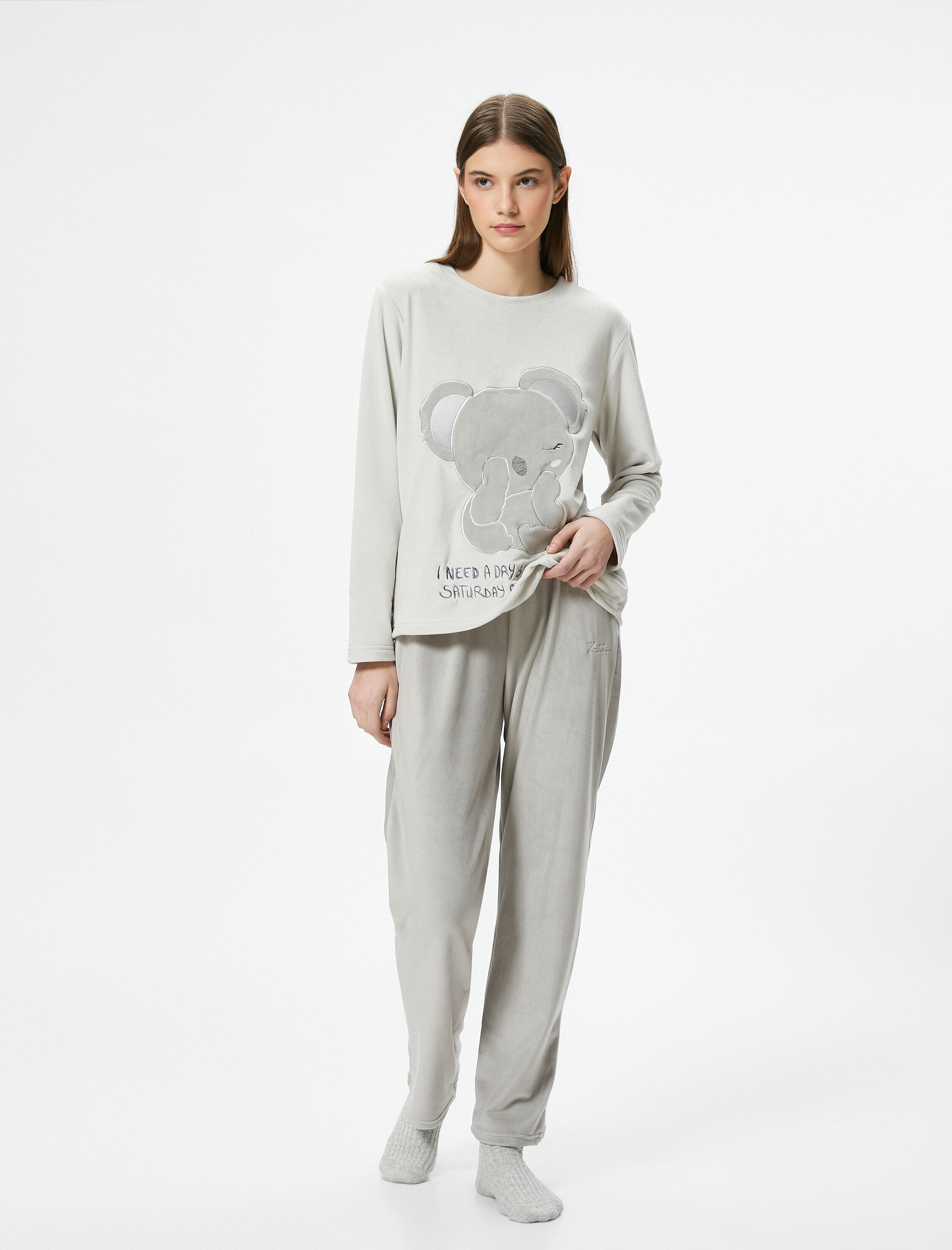   Polar Pijama Altı Nakışlı Beli Lastikli