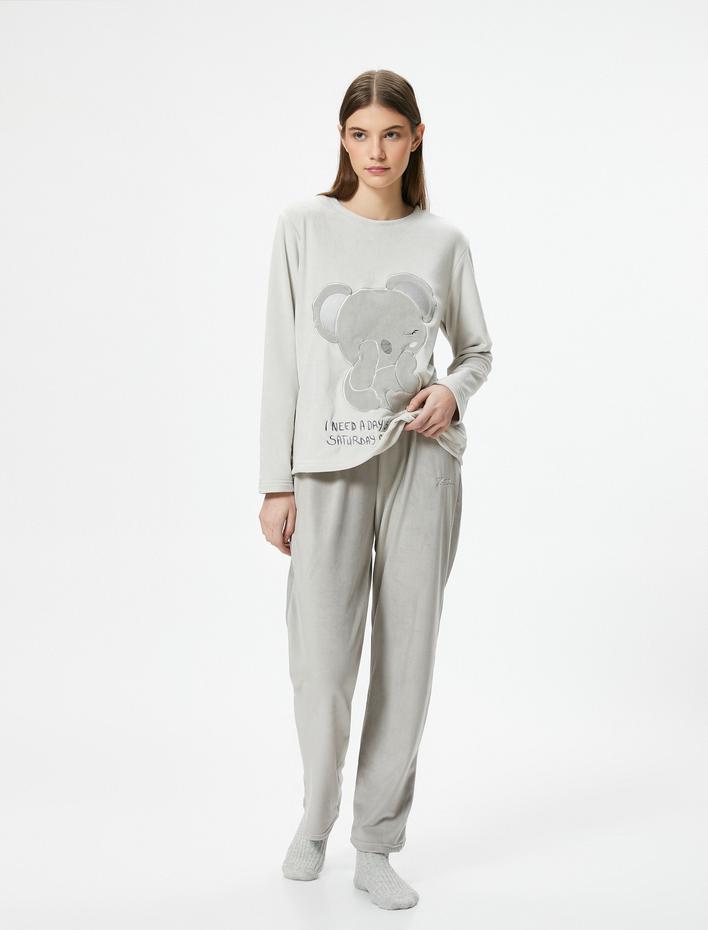  Polar Pijama Altı Nakışlı Beli Lastikli