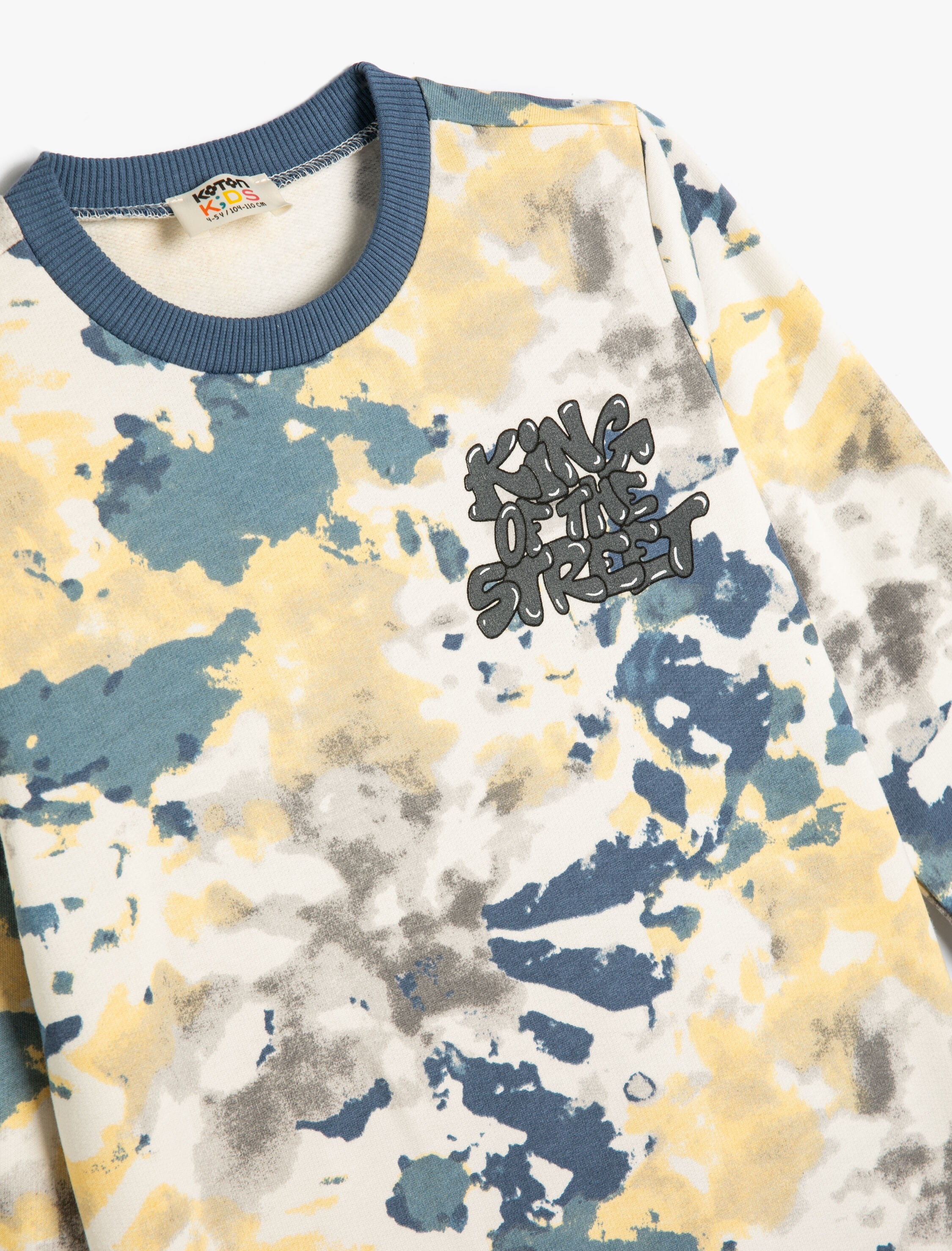  Erkek Çocuk Sweatshirt Batik Desenli Bisiklet Yaka Şardonlu Pamuklu