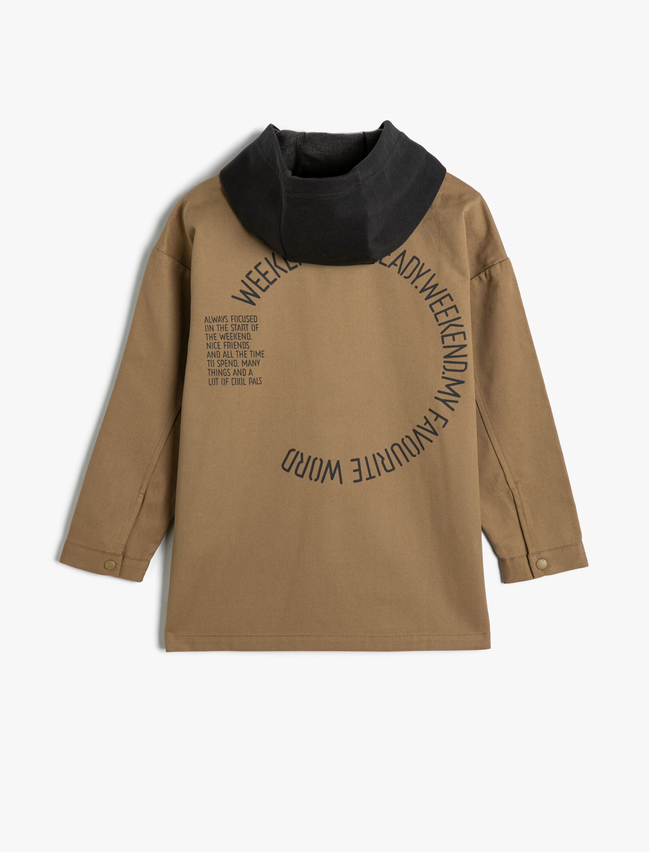  Erkek Çocuk Mevsimlik Ceket Kapşonlu Oversize Cepli Arkası Baskılı Pamuklu