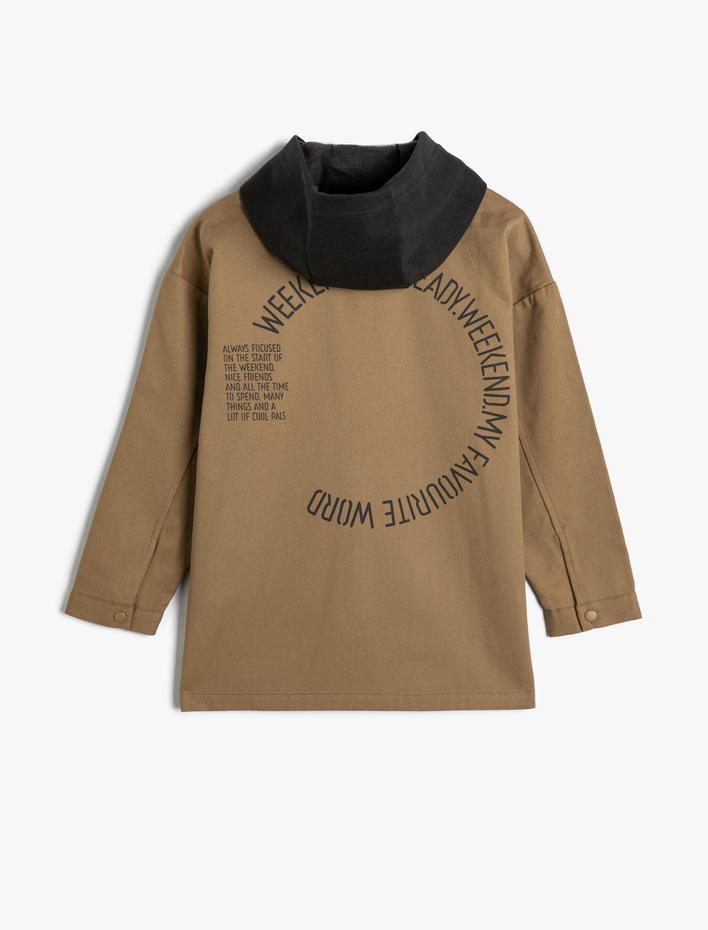 Erkek Çocuk Mevsimlik Ceket Kapşonlu Oversize Cepli Arkası Baskılı Pamuklu