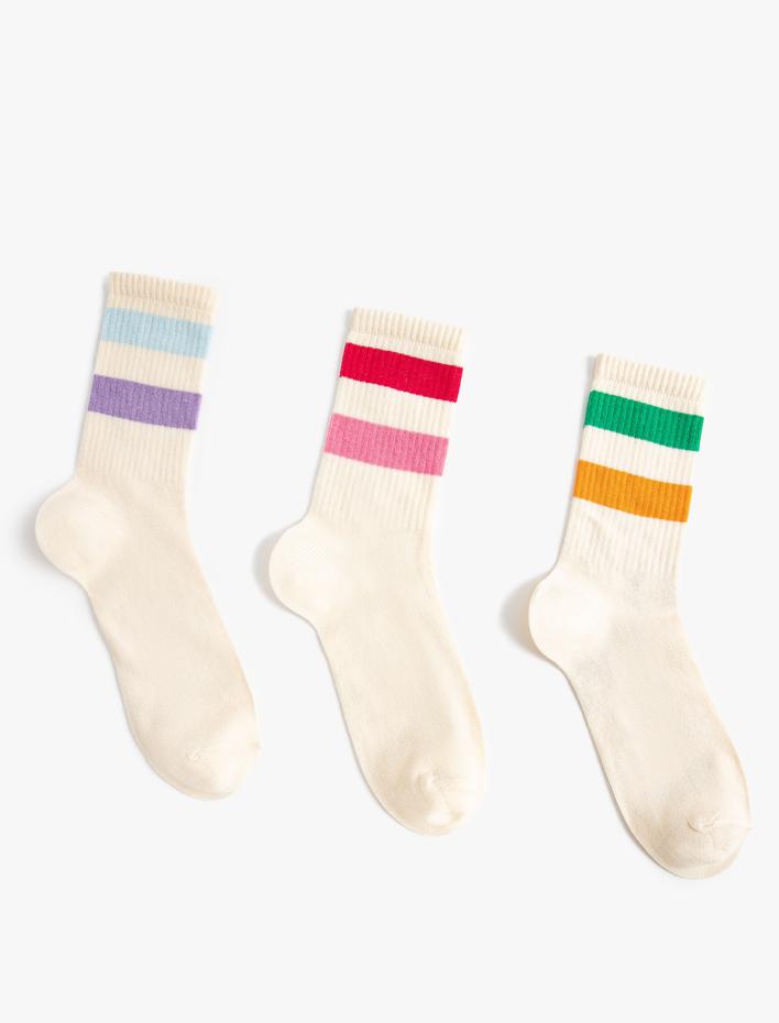Kadın Kolej Çorap Seti 3'lü Şerit Detaylı