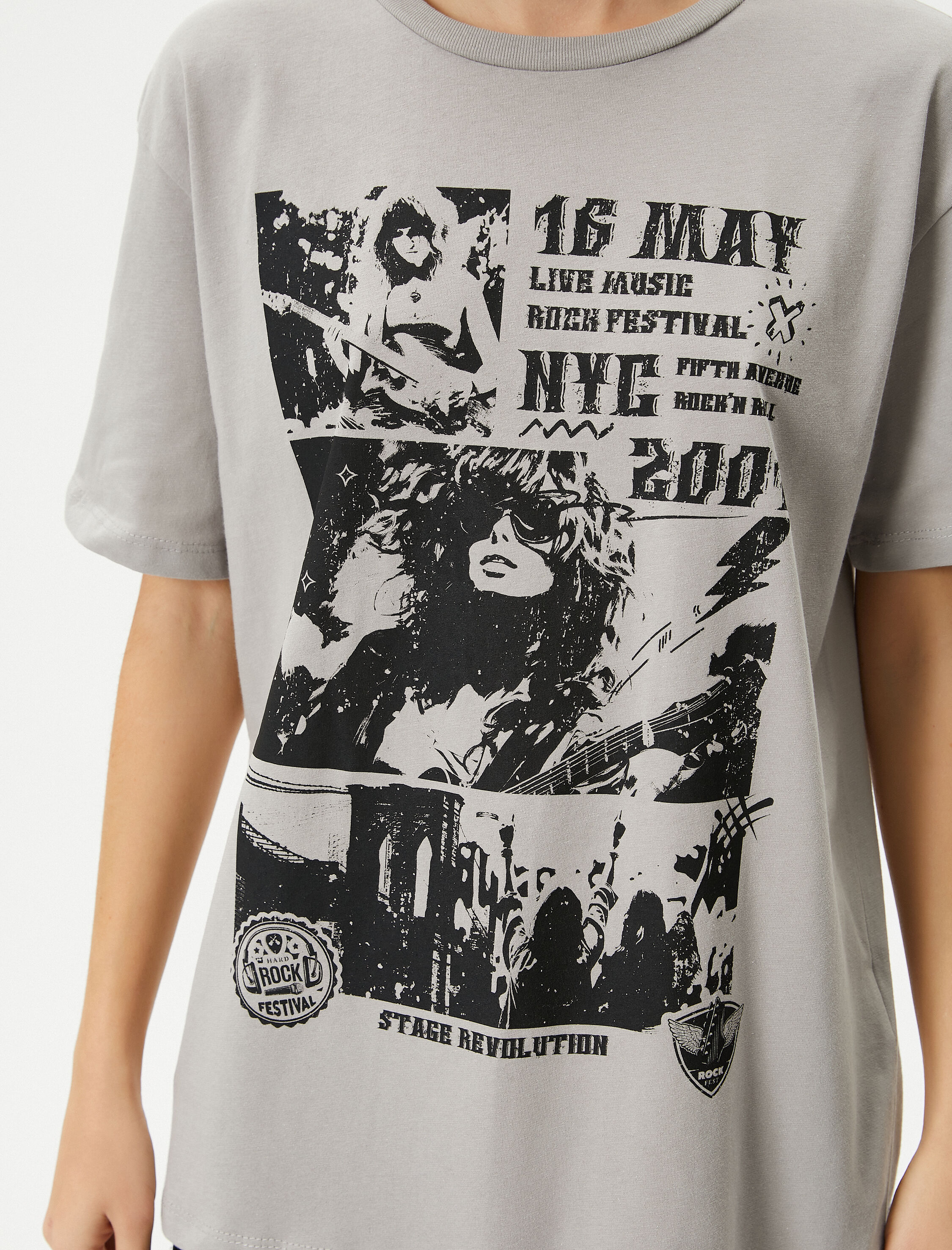   Baskılı Tişört Kısa Kollu Bisiklet Yaka Pamuklu