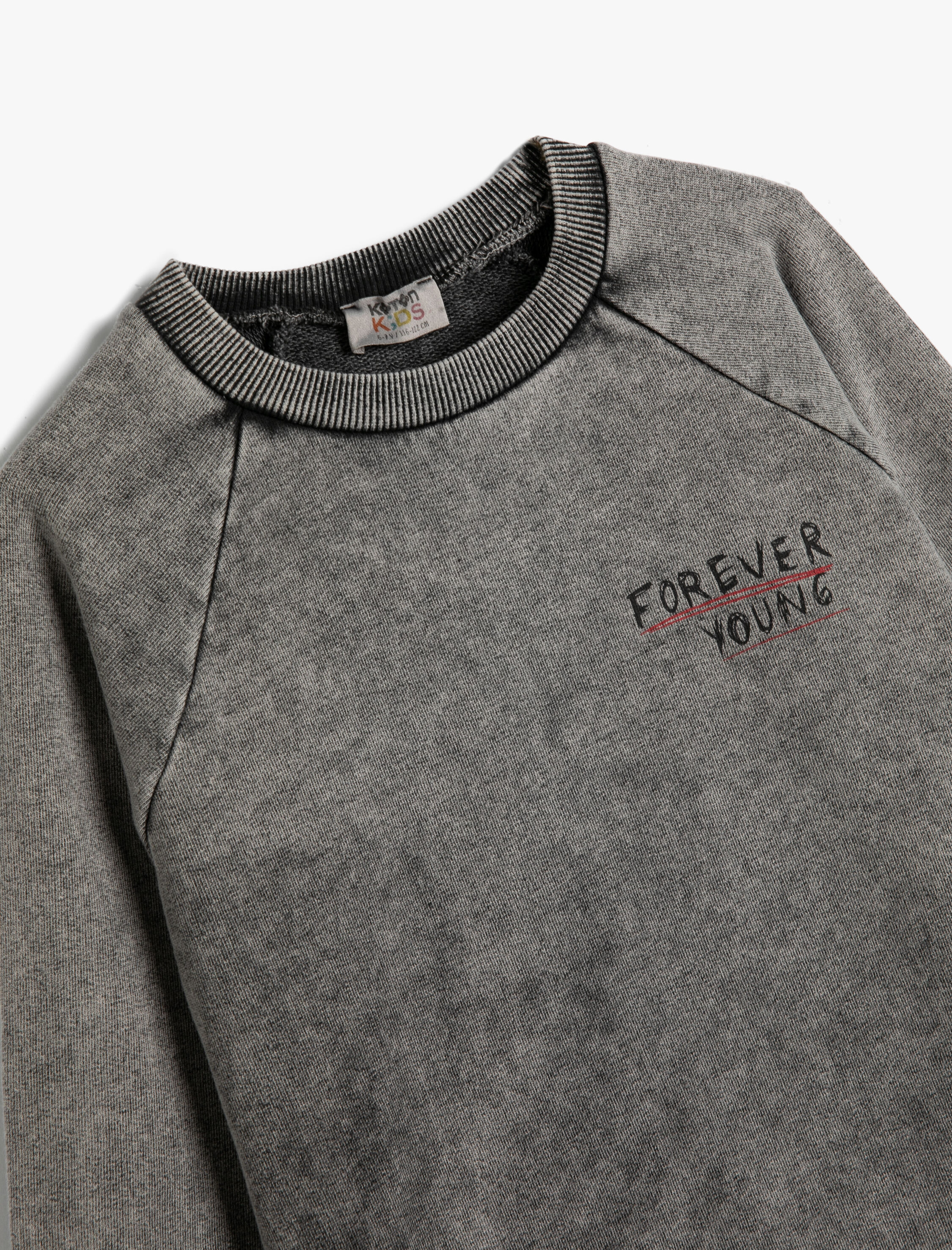  Erkek Çocuk Sweatshirt Uzun Kollu Bisiklet Yaka Slogan Baskılı Pamuklu