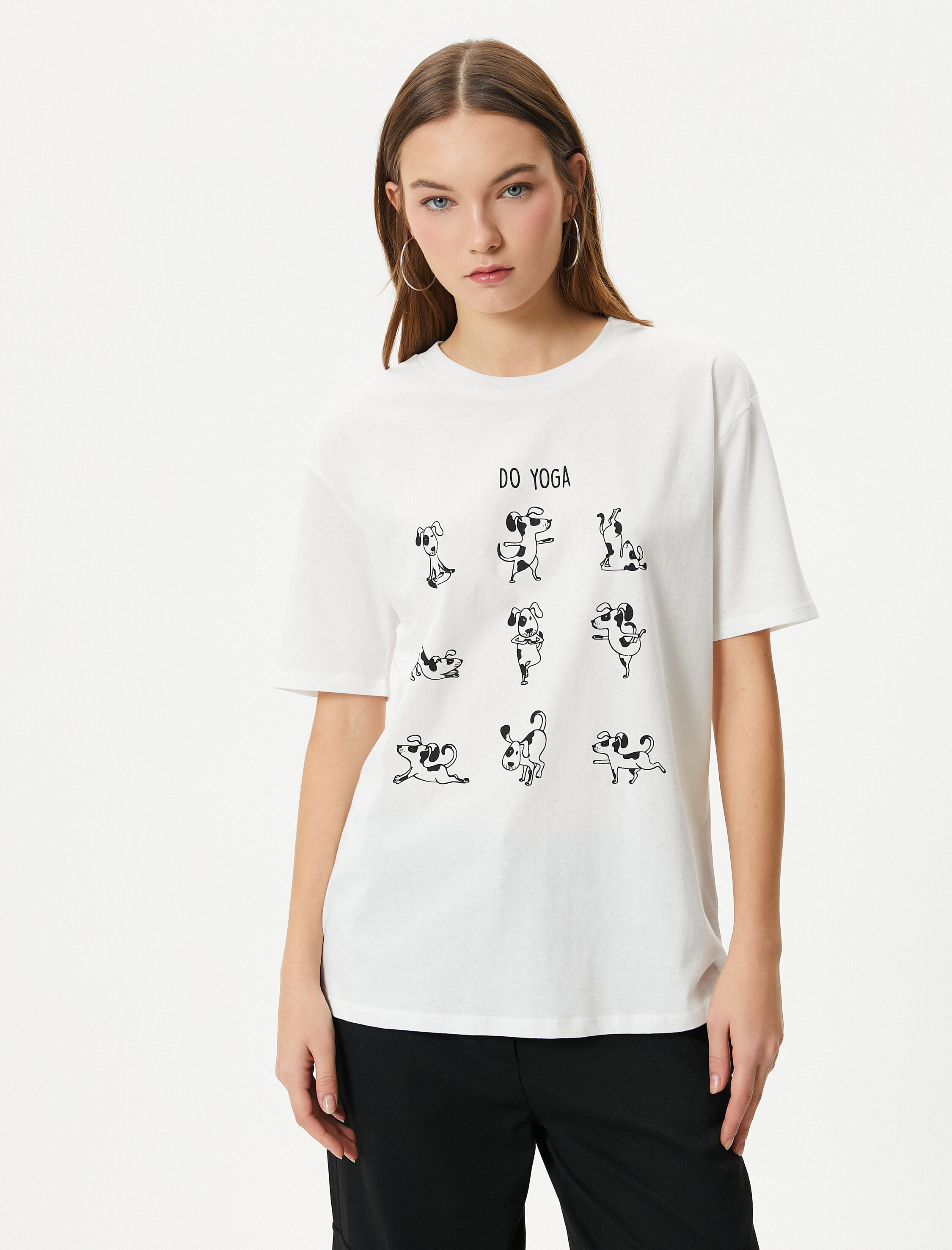   Köpek Baskılı Tişört Kısa Kollu Bisiklet Yaka Pamuklu