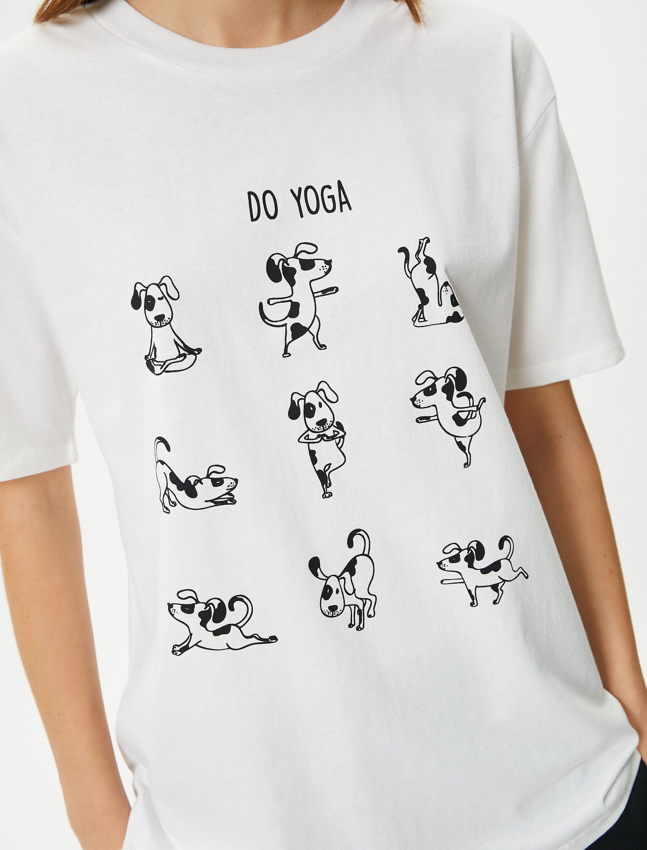   Köpek Baskılı Tişört Kısa Kollu Bisiklet Yaka Pamuklu