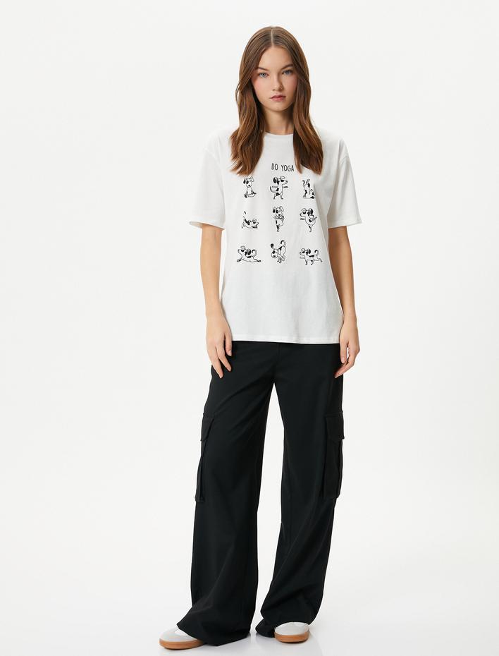  Köpek Baskılı Tişört Kısa Kollu Bisiklet Yaka Pamuklu