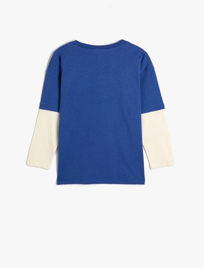 Erkek Çocuk Tişört Uzun Kollu Bisiklet Yaka Slogan Baskılı Pamuklu