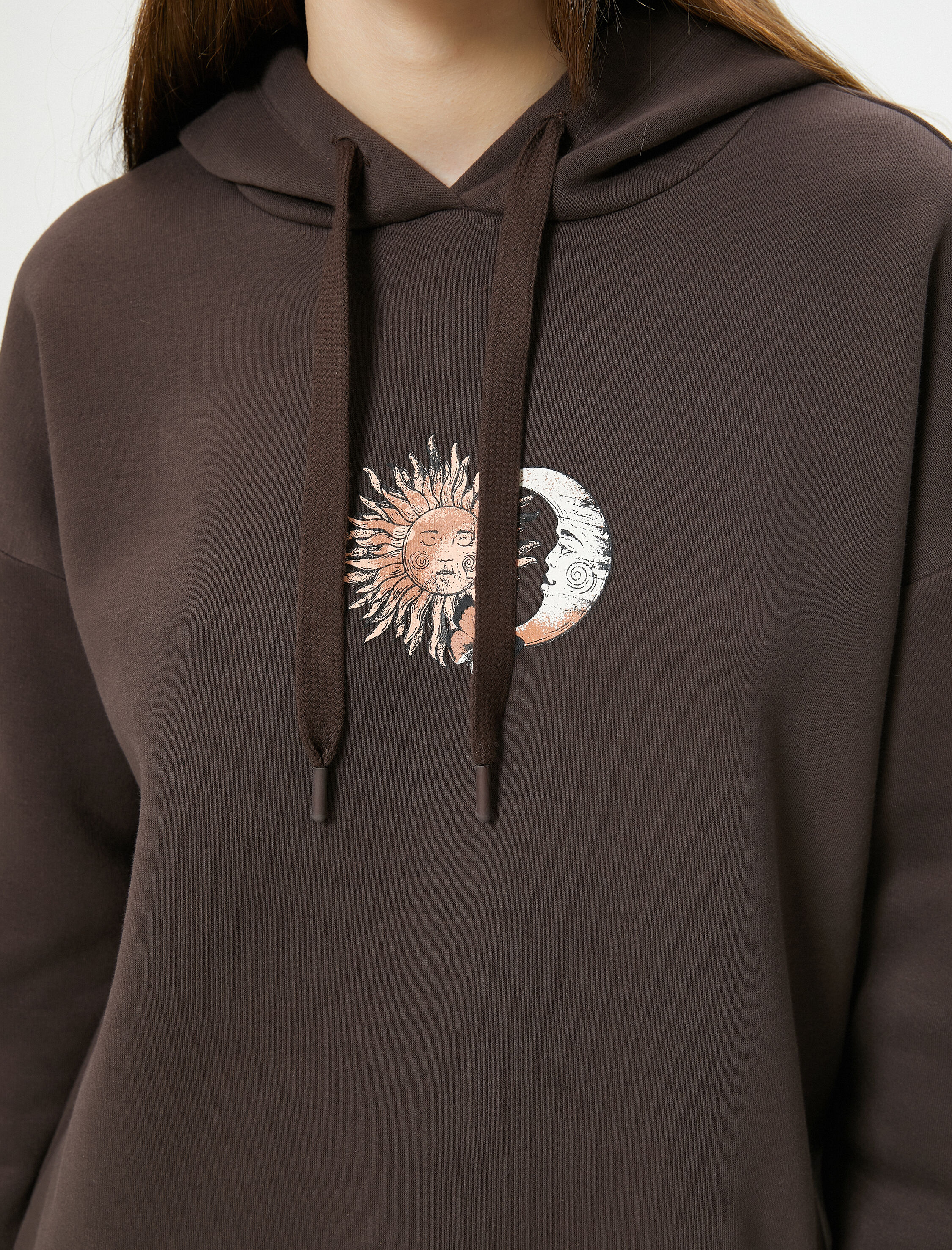   Şardonlu Oversize Kapşonlu Sweatshirt Arkası Baskılı Uzun Kolu Pamuk Karışımlı