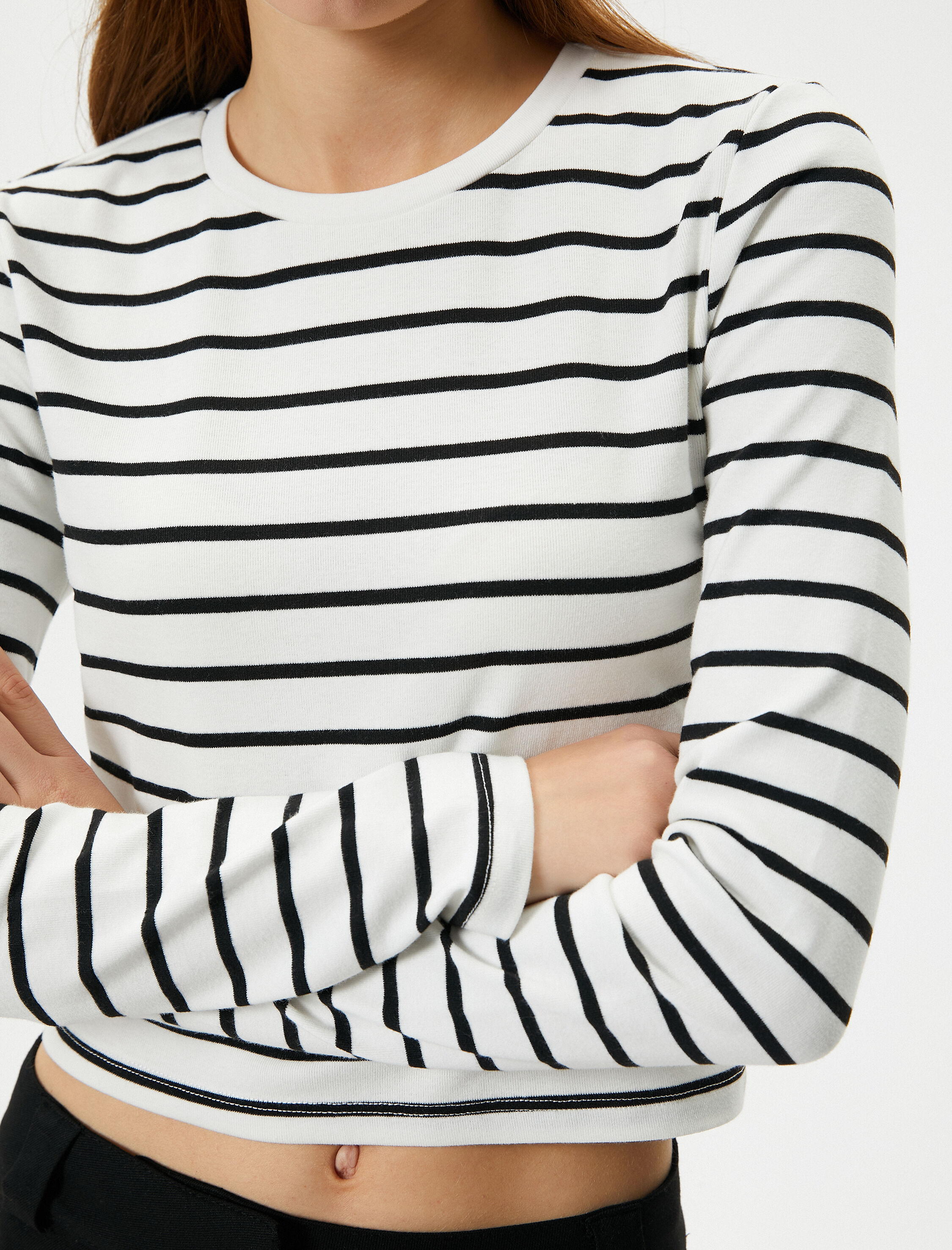   Uzun Kollu Tişört Bisiklet Yaka Pamuklu