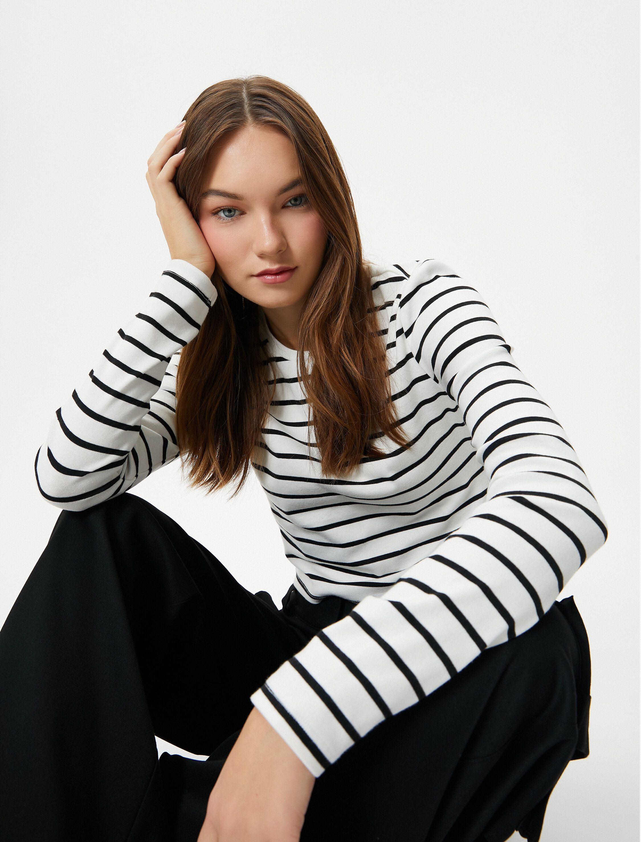   Uzun Kollu Tişört Bisiklet Yaka Pamuklu