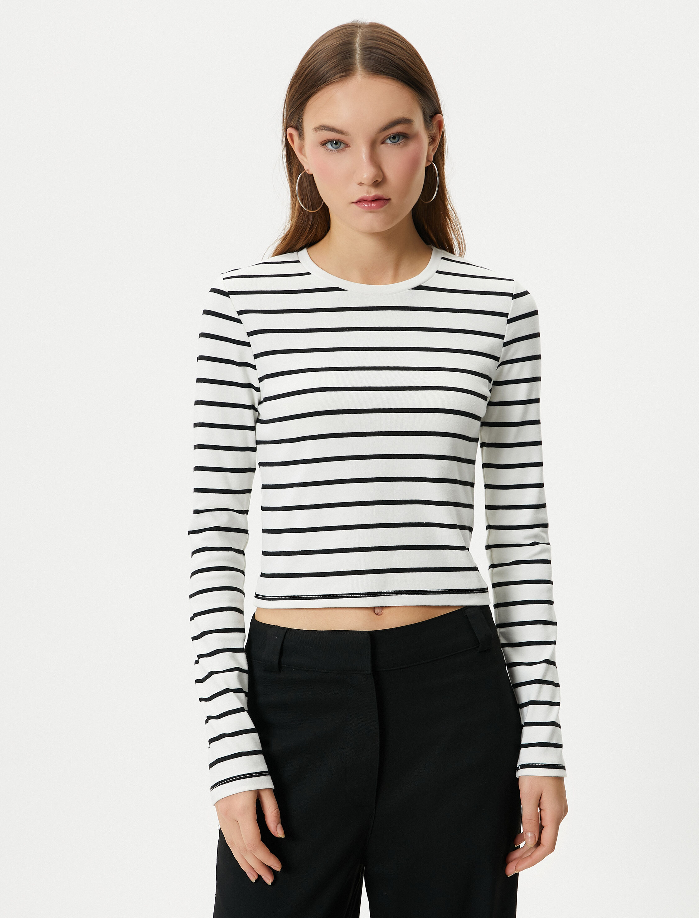   Uzun Kollu Tişört Bisiklet Yaka Pamuklu