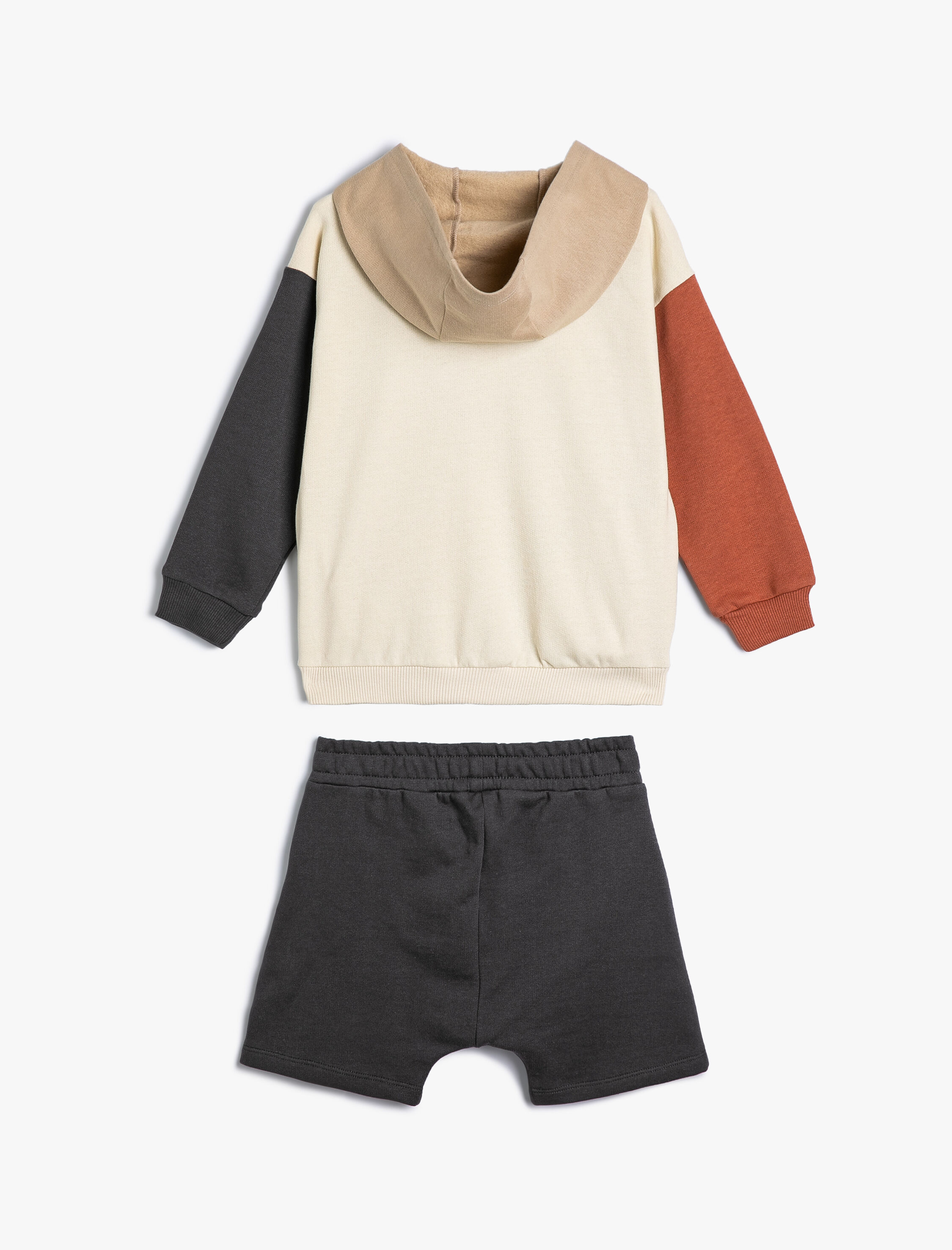  Erkek Bebek Kapşonlu Fermuarlı Sweatshirt ve Şort Set Pamuklu