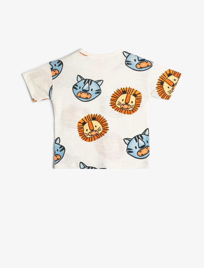 Erkek Bebek Tişört Hayvanlar Baskılı Kısa Kollu Bisiklet Yaka Pamuklu