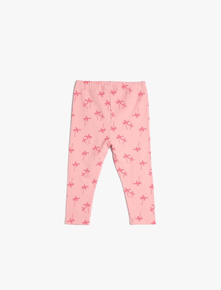 Kız Bebek Tayt Palmiye Baskılı Beli Lastikli Pamuklu