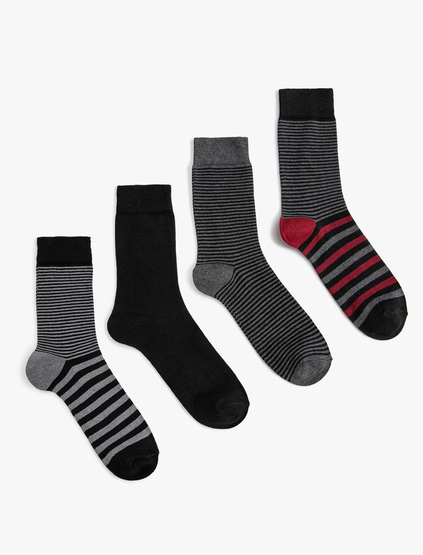  Erkek Çizgili 4'lü Soket Çorap Seti Çok Renkli