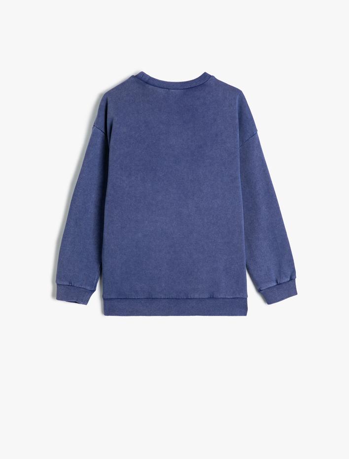 Erkek Çocuk Sweatshirt Uzun Kollu Bisiklet Yaka İşlemeli Pamuklu