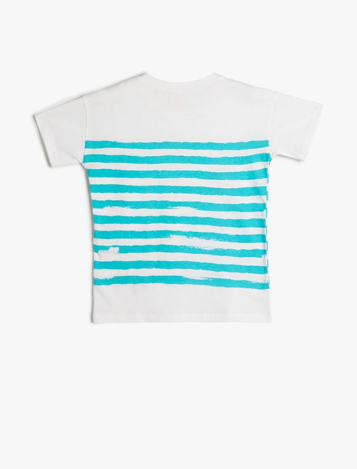 Erkek Bebek Tişört Kısa Kollu Bisiklet Yaka Balık Baskılı Pamuklu