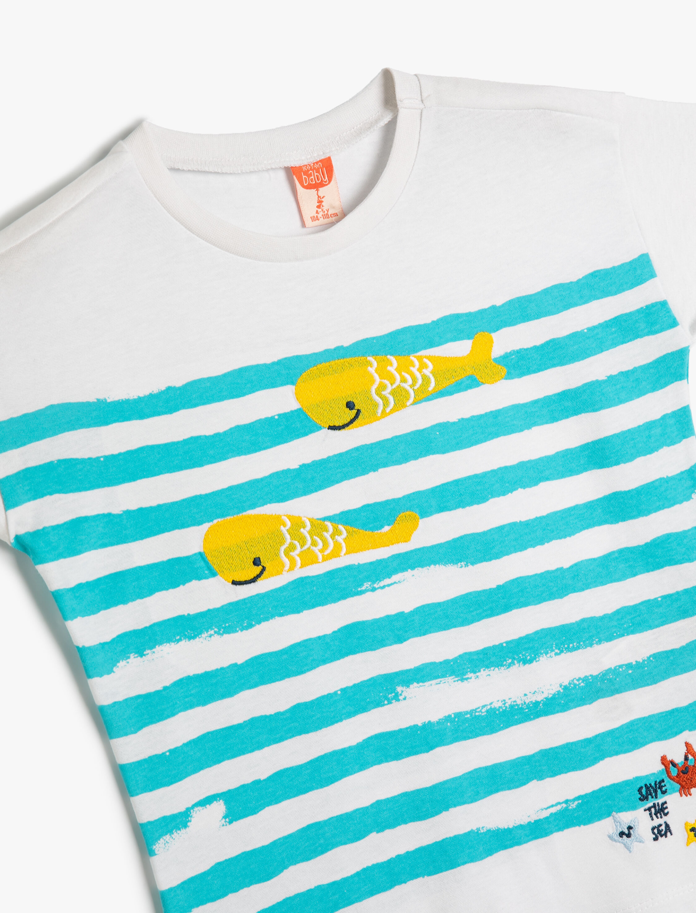  Erkek Bebek Tişört Kısa Kollu Bisiklet Yaka Balık Baskılı Pamuklu