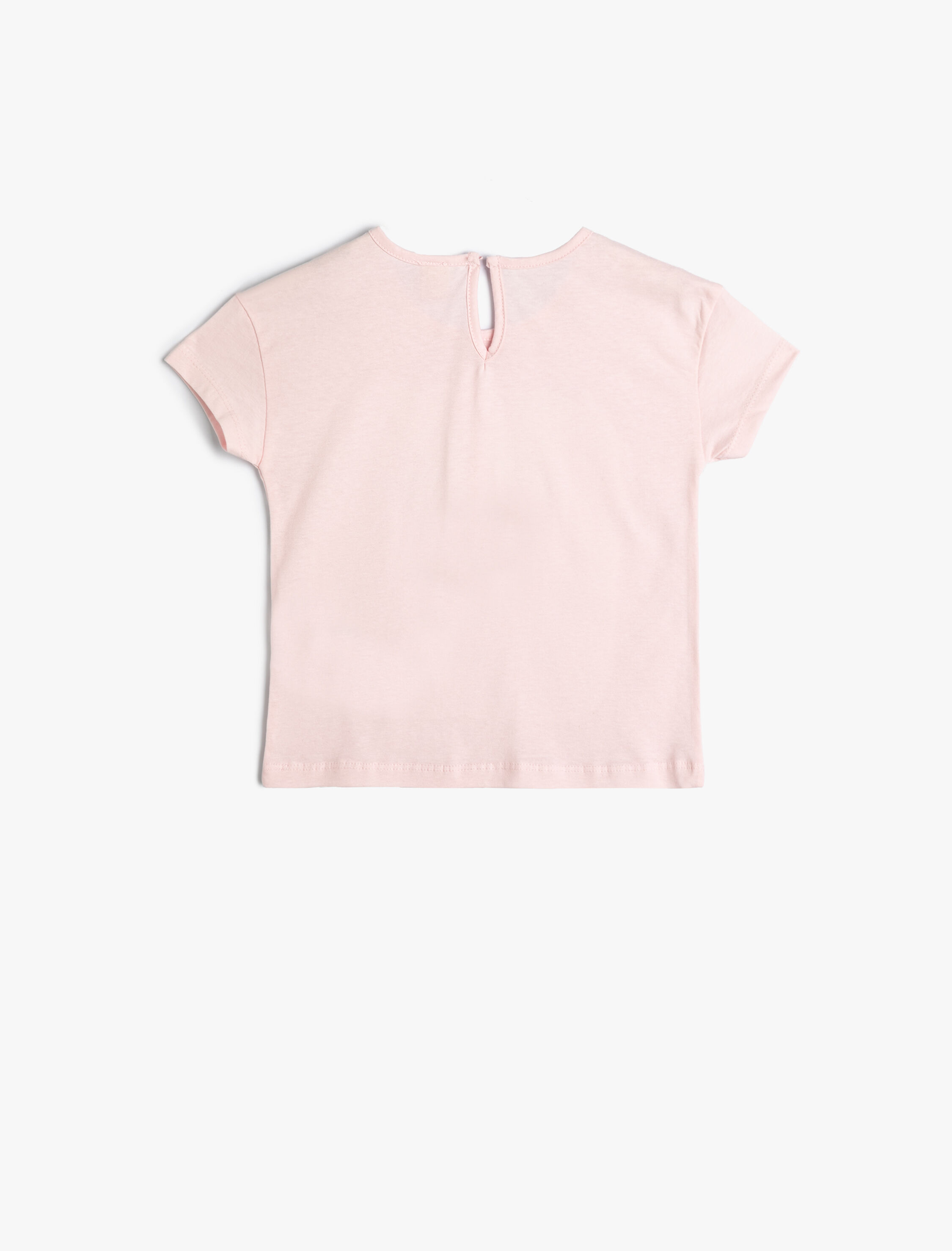  Kız Bebek Tişört Kelebek Pul-Payet İşlemeli Kısa Kollu Bisiklet Yaka Pamuklu