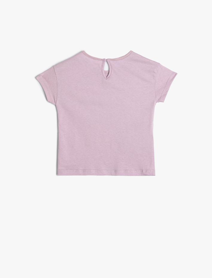 Kız Bebek Tişört Kısa Kollu Bisiklet Yaka Dinozor Baskılı Pamuklu