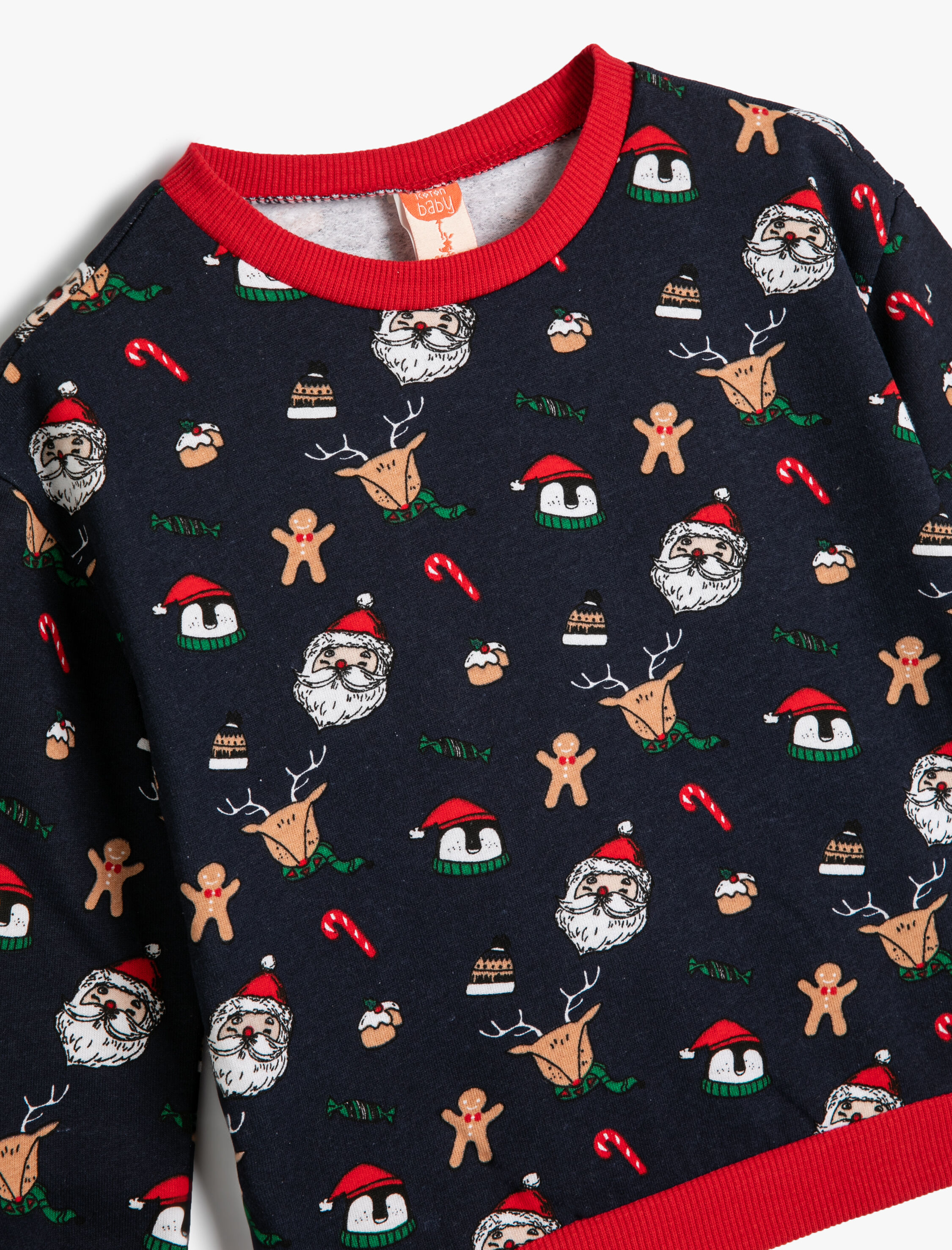  Erkek Bebek Yılbaşı Sweatshirt Noel Baba Baskılı Pamuklu