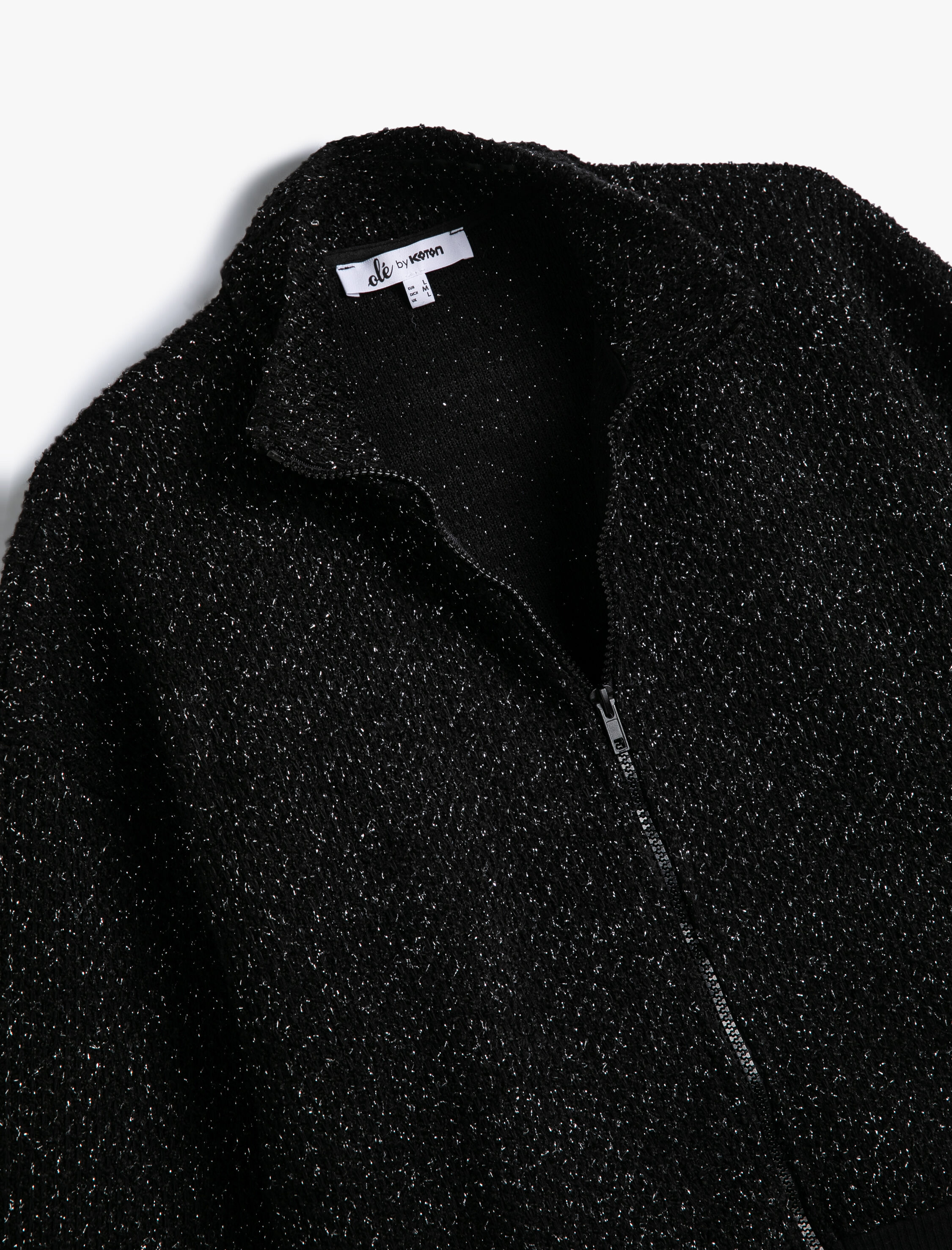   Fermuarlı Tüvit Hırka Dik Yaka Uzun Kollu