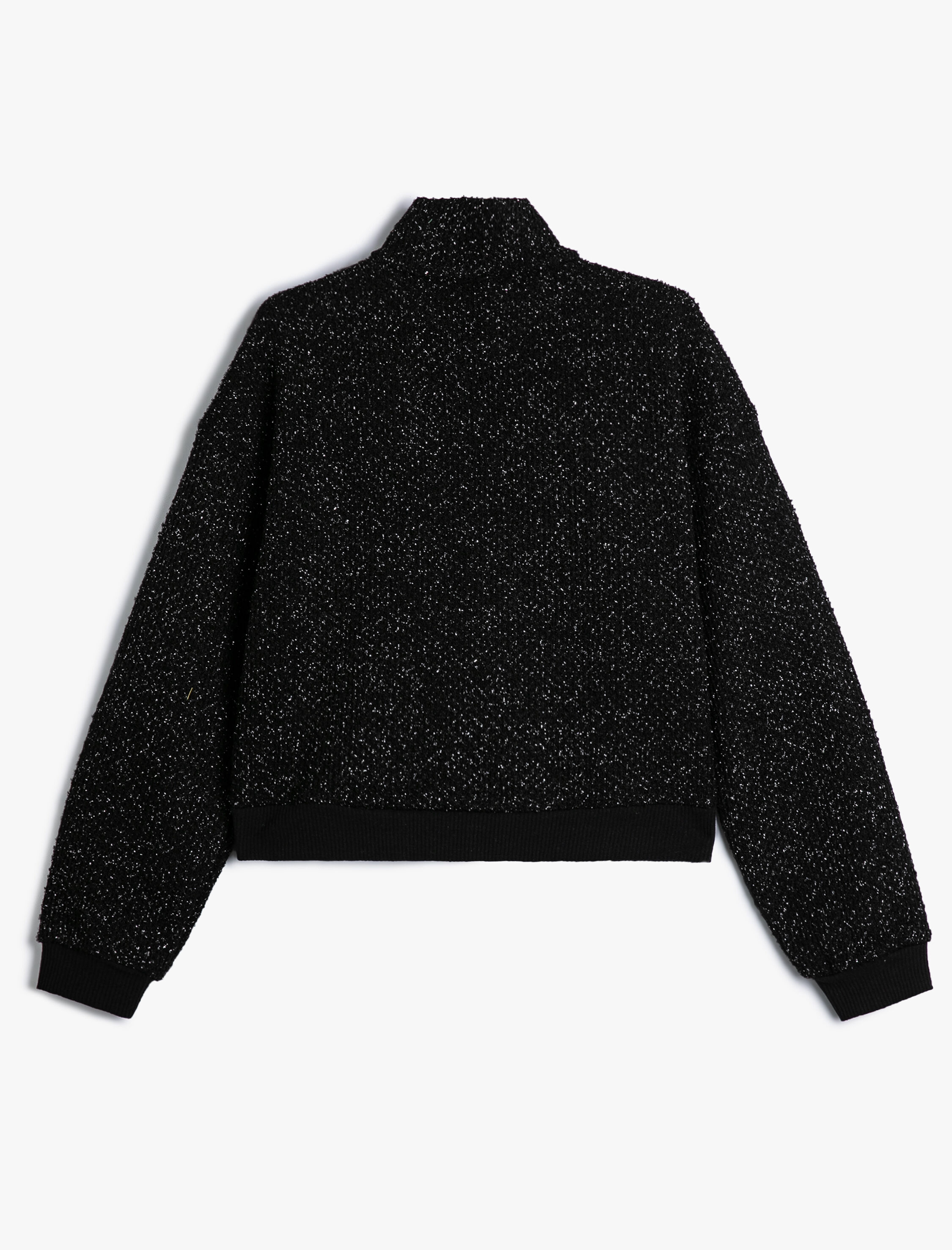   Fermuarlı Tüvit Hırka Dik Yaka Uzun Kollu