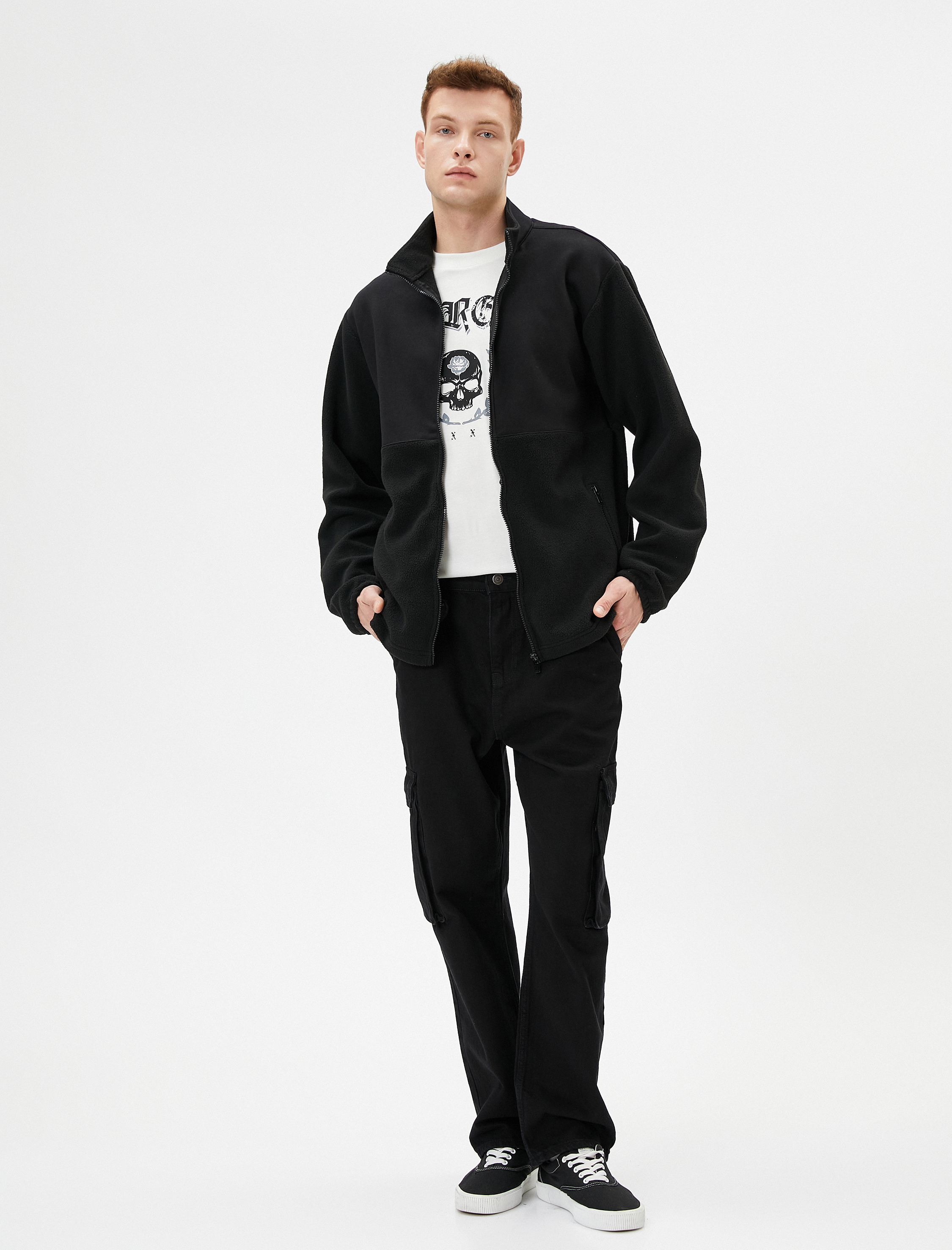   Peluş Sweatshirt Fermuarlı Dik Yaka Cep Detaylı